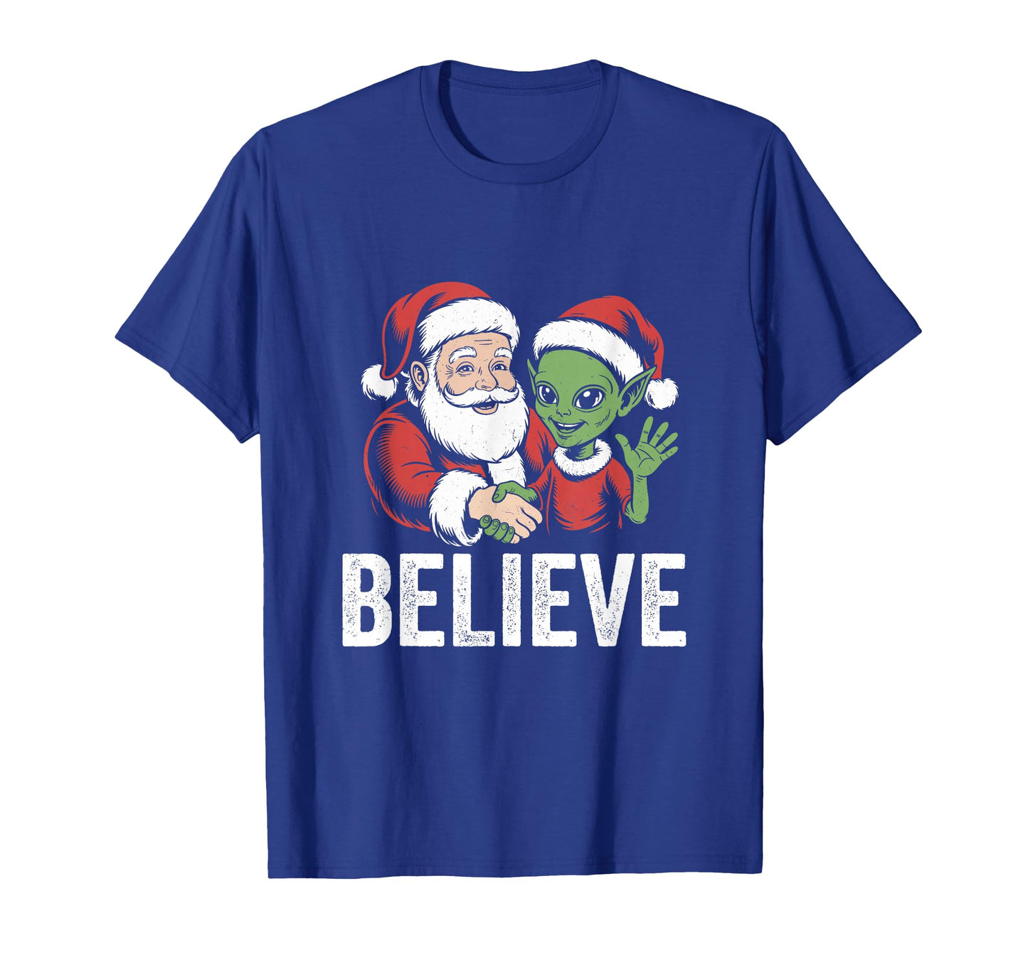 Santa Alien Believe Christmas UFO T-Shirt