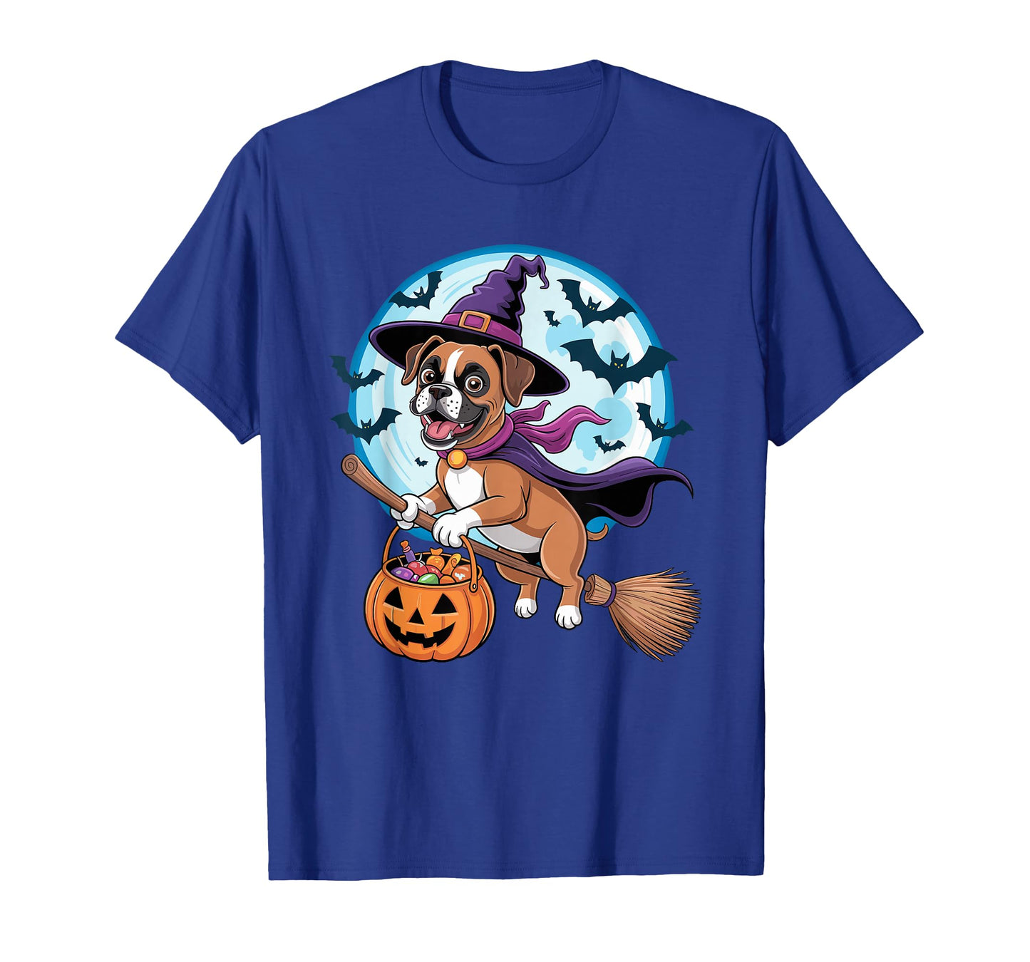 Halloween Witch Boxer Dog Moon T-Shirt