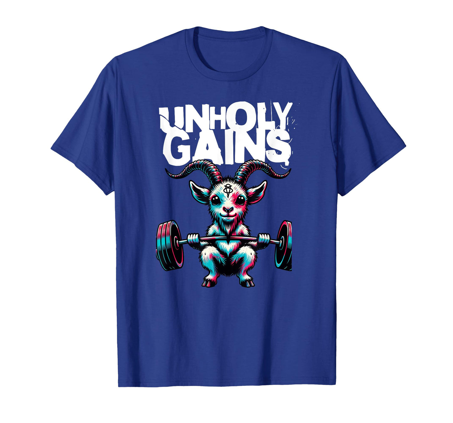 Unholy Gains Satanic Workout Devil Worship Goat Baphomet Gym T-Shirt