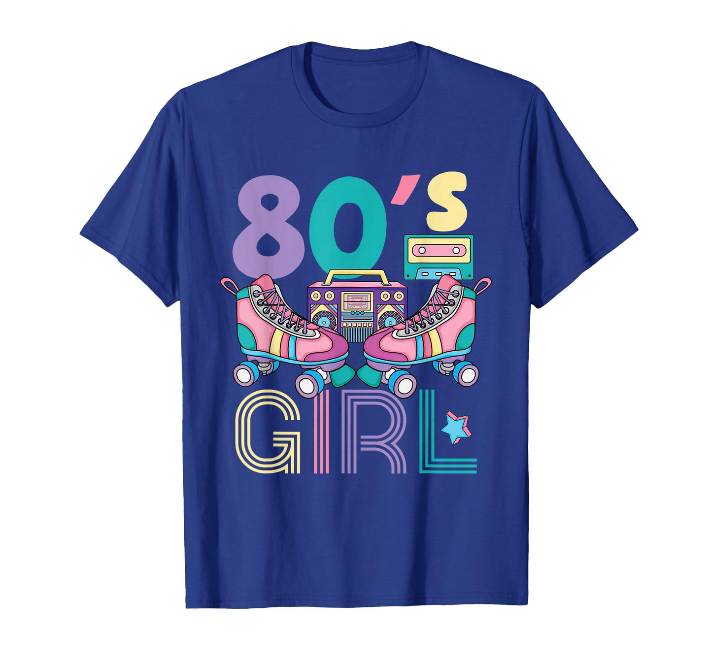 Vibrant 80's Girl Retro Roller Skates Throwback Vibe Womens T-Shirt