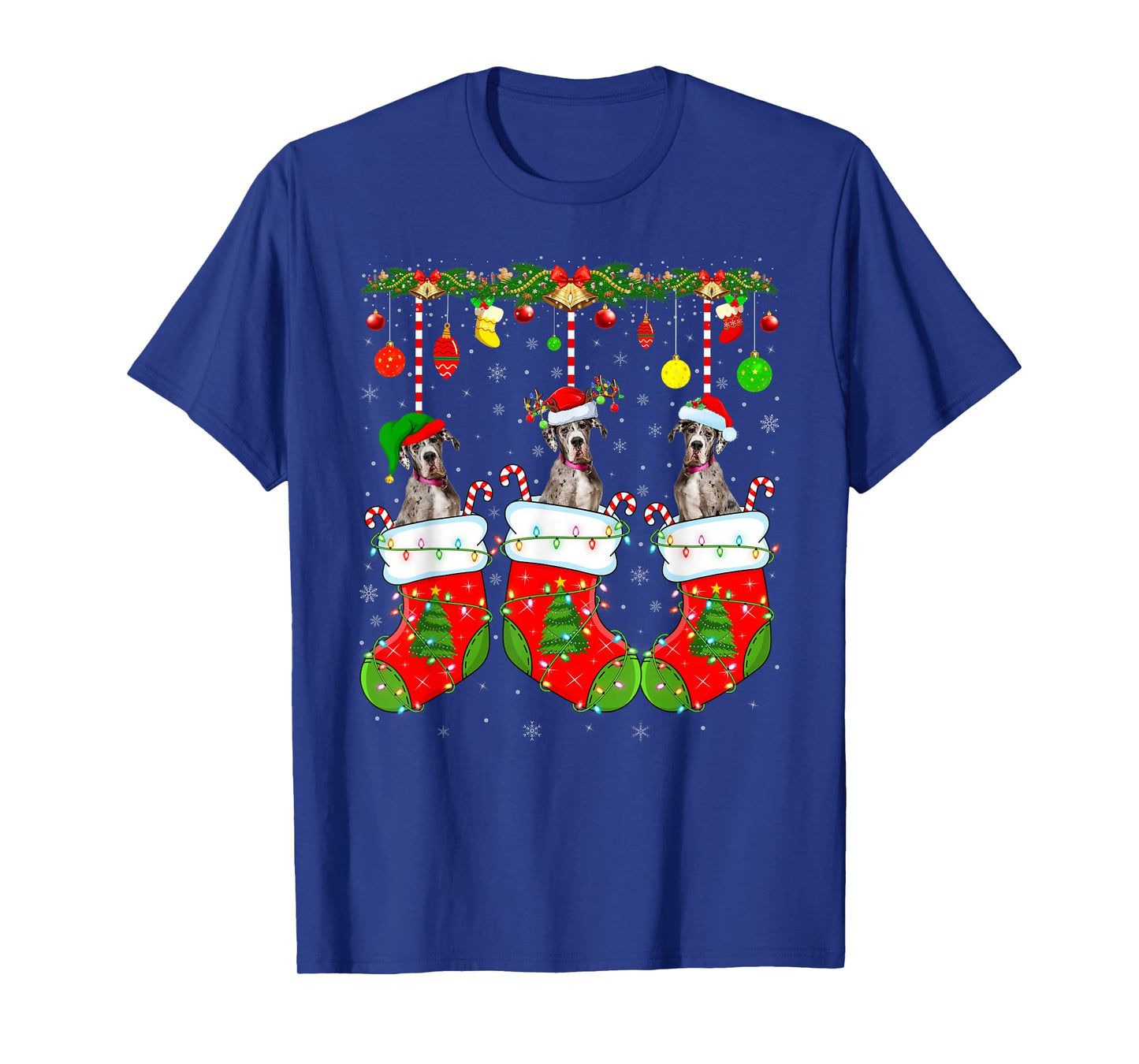 Great Dane Dog in Christmas Socks Funny Pet Dog Lover Xmas T-Shirt