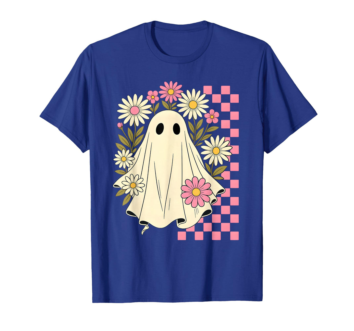 Vintage Pink Flowers Ghost Groovy Halloween Spooky Girls T-Shirt