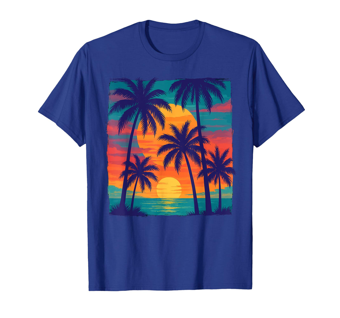 Vintage Tropical Sunset With Palm Trees Summer Beach Vibe T-Shirt