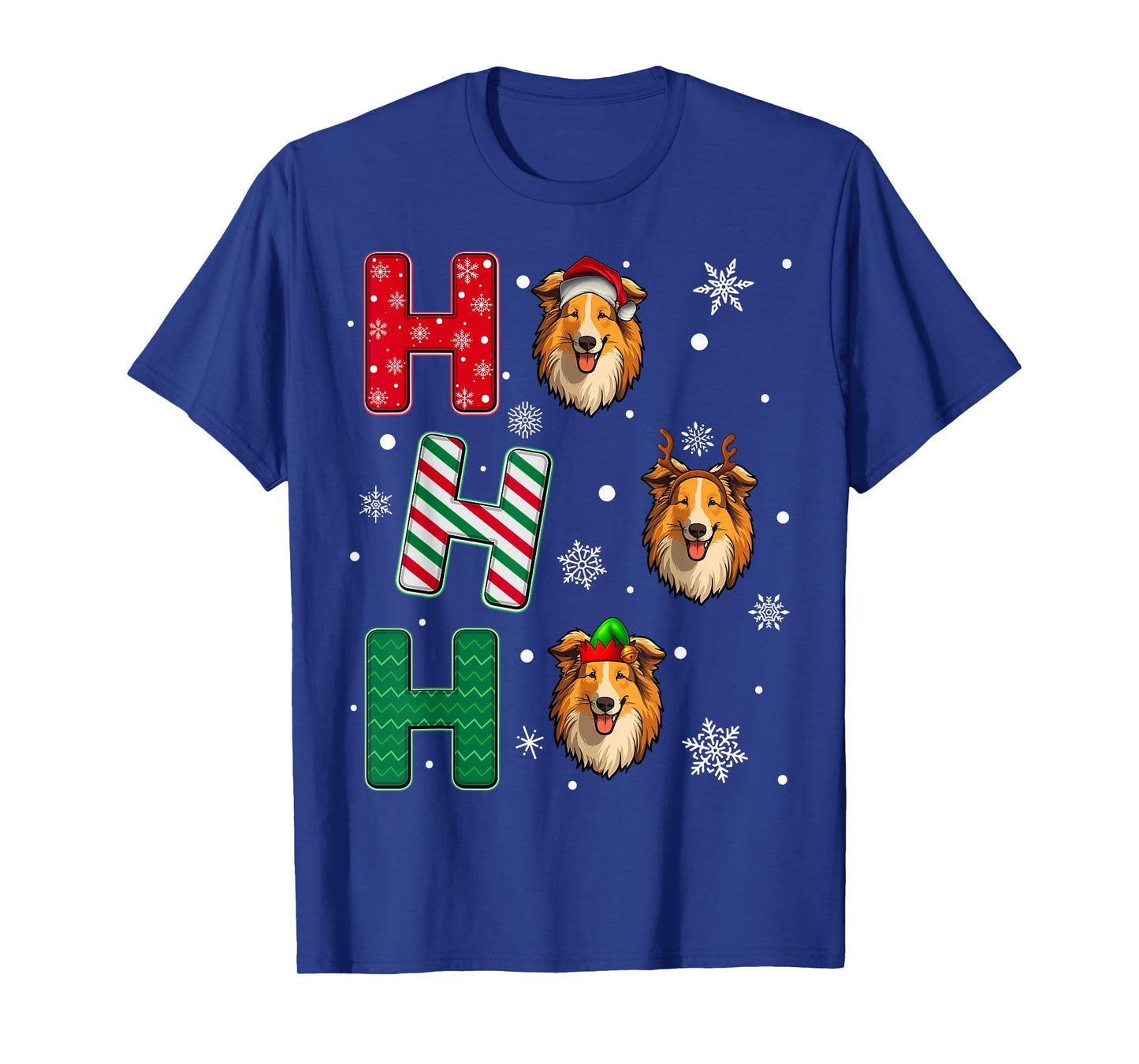 Ho Ho Ho Rough Collie Dog Matching Christmas Santa Elf Xmas T-Shirt