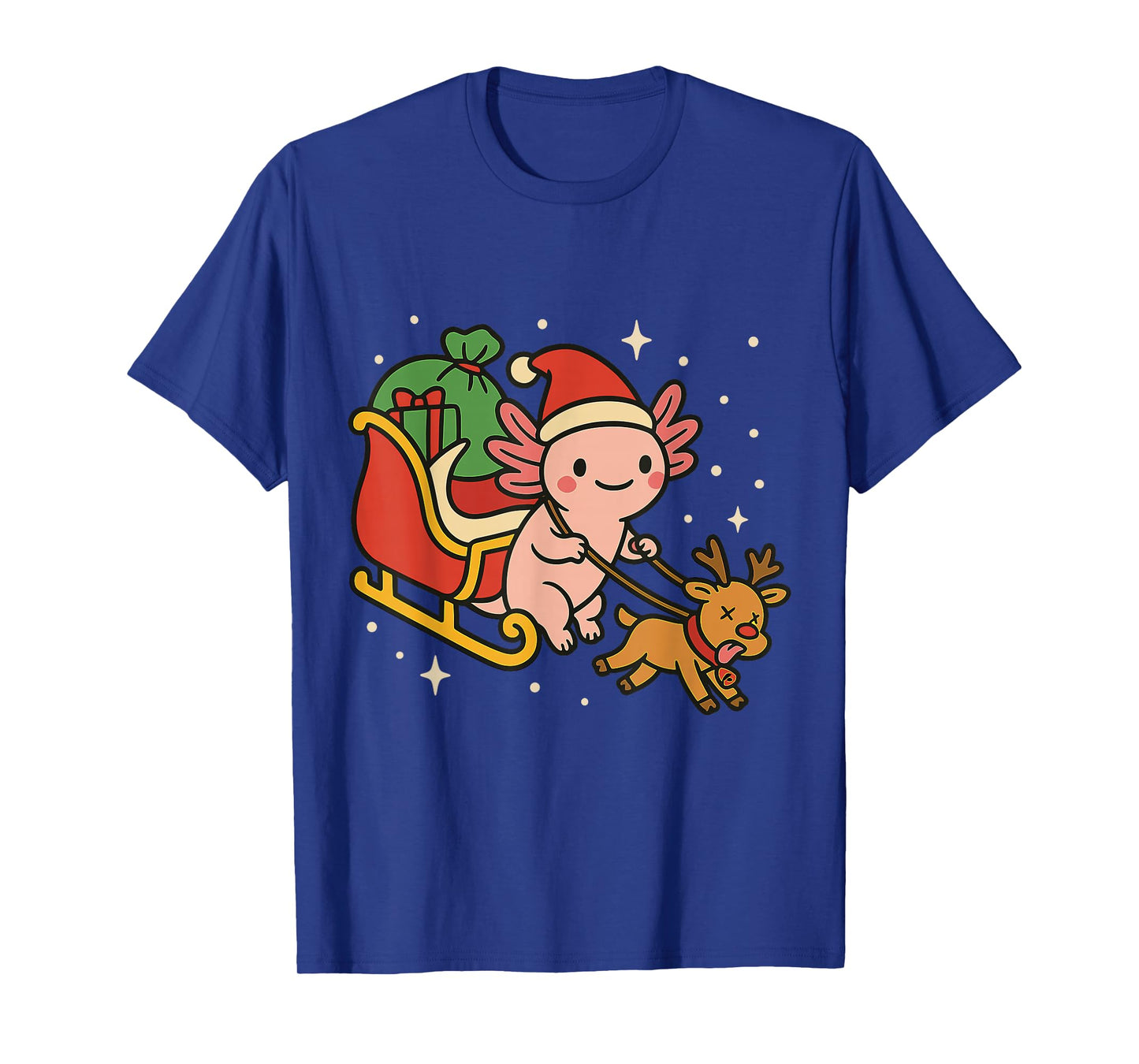 Funny Christmas Axolotl Reindeer Sleigh Ride T-Shirt