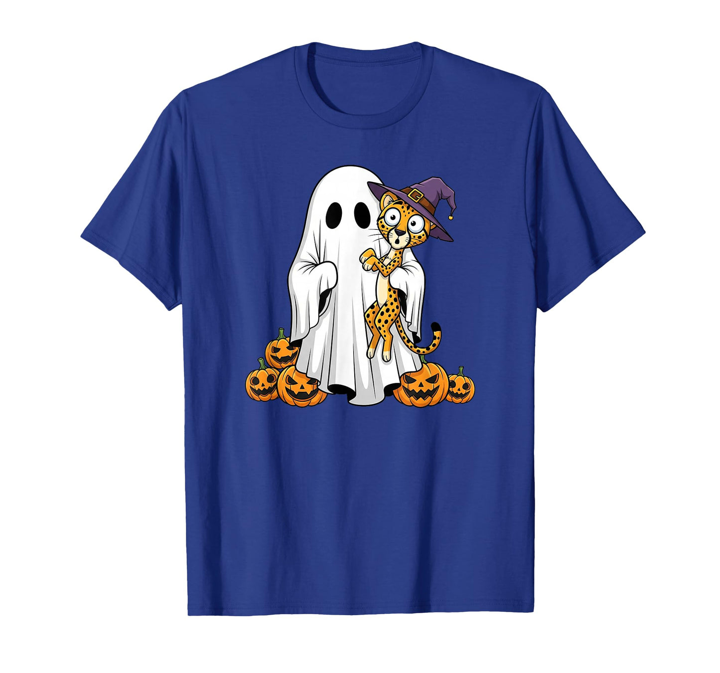 Funny Ghost Cheetah Pumpkin Halloween Kids Mens Womens T-Shirt
