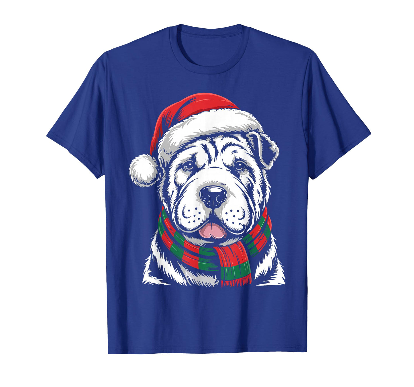 Shar Pei Dog Xmas Santa Hat Scarf Christmas Costume T-Shirt