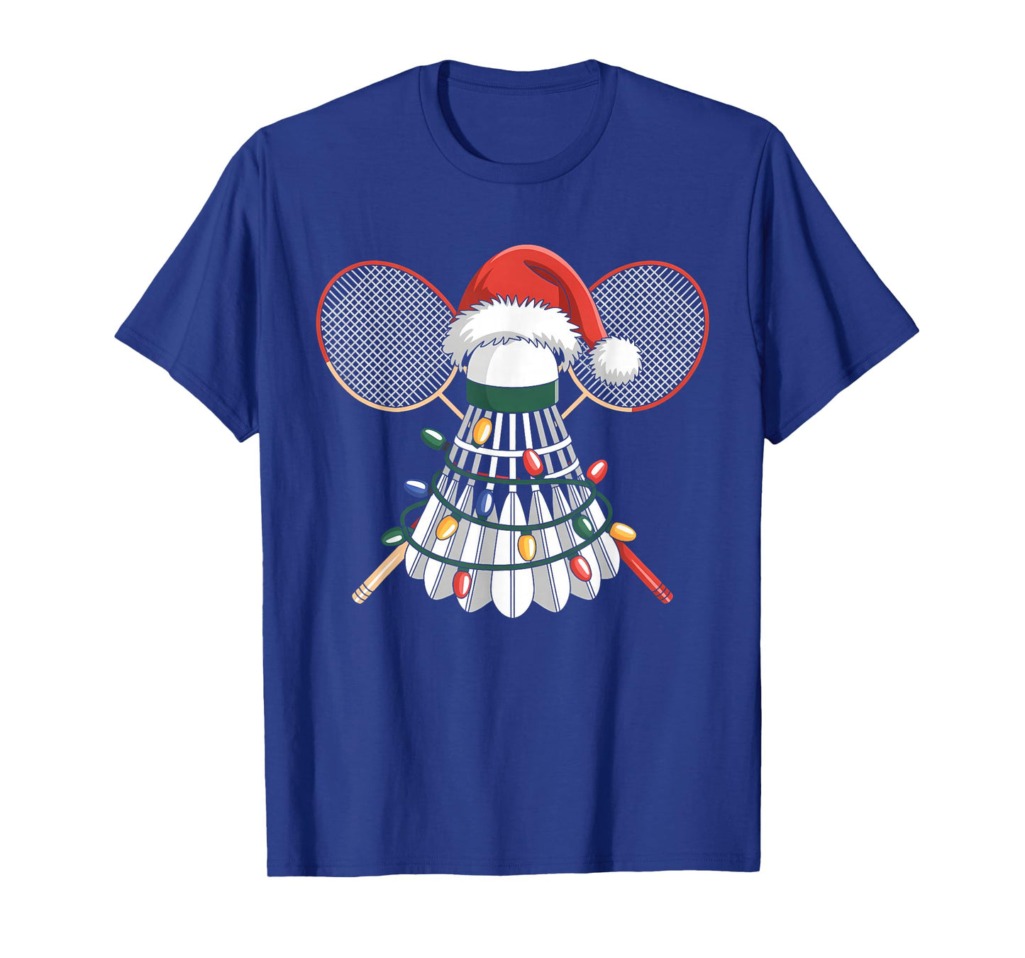 Funny Christmas Badminton Santa Hat Xmas Lights Holiday T-Shirt