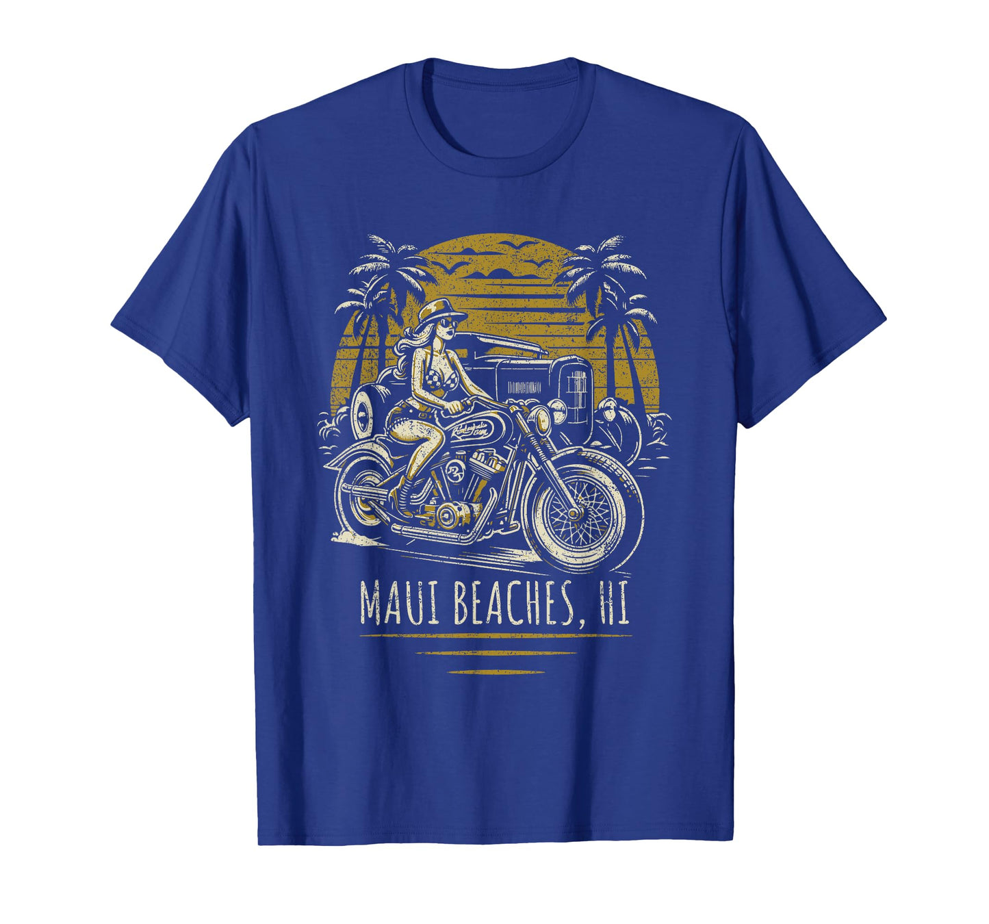 Maui Beaches Hawaii Motorcycle Hotrod Vintage Design T-Shirt