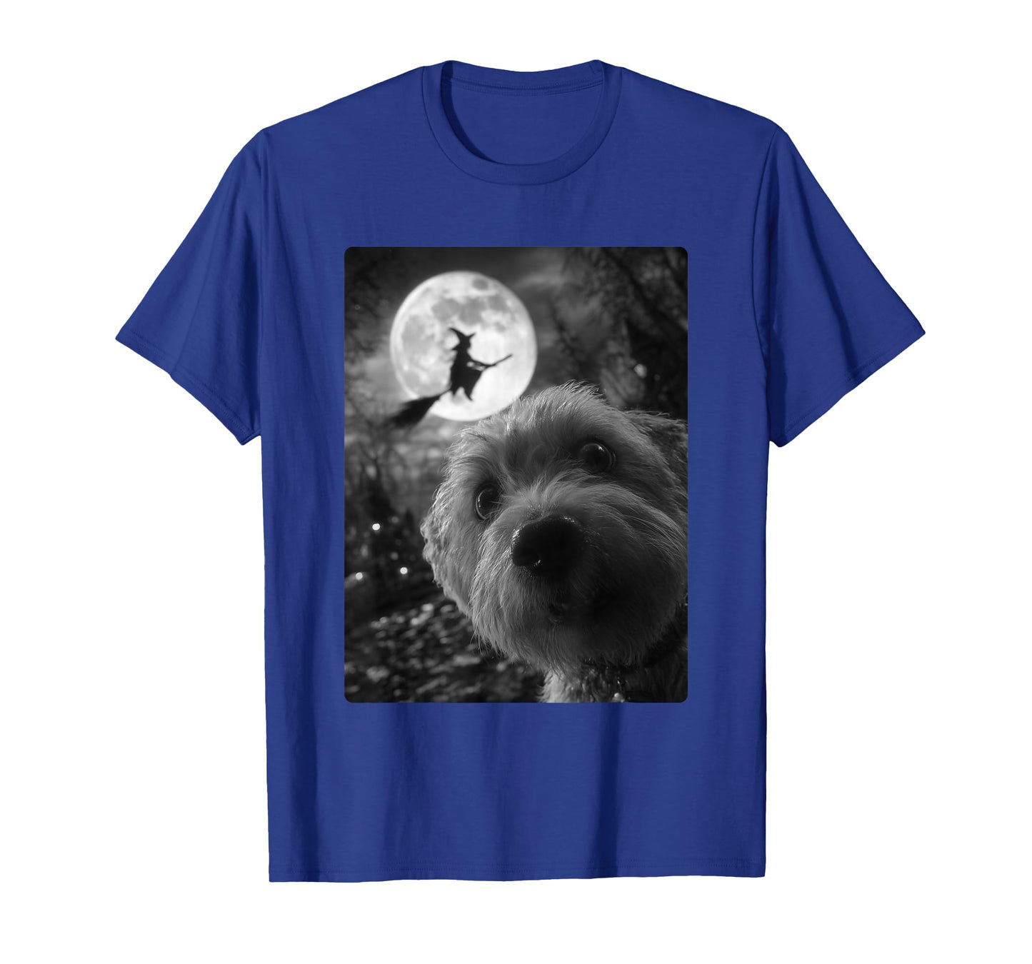 Funny Maltese Selfie Full Moon Flying Witch Halloween Dog T-Shirt