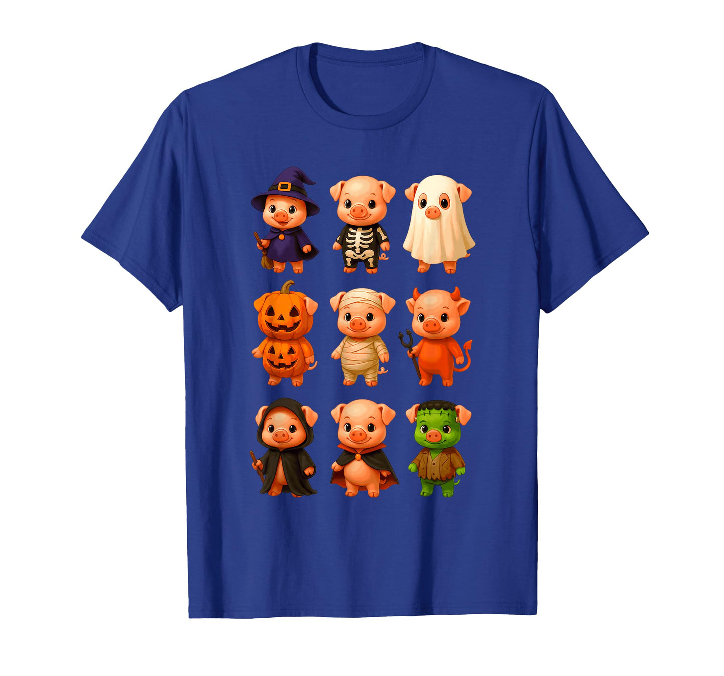 Pigs in Witch Skeleton Ghost Costume Happy Halloween Day T-Shirt
