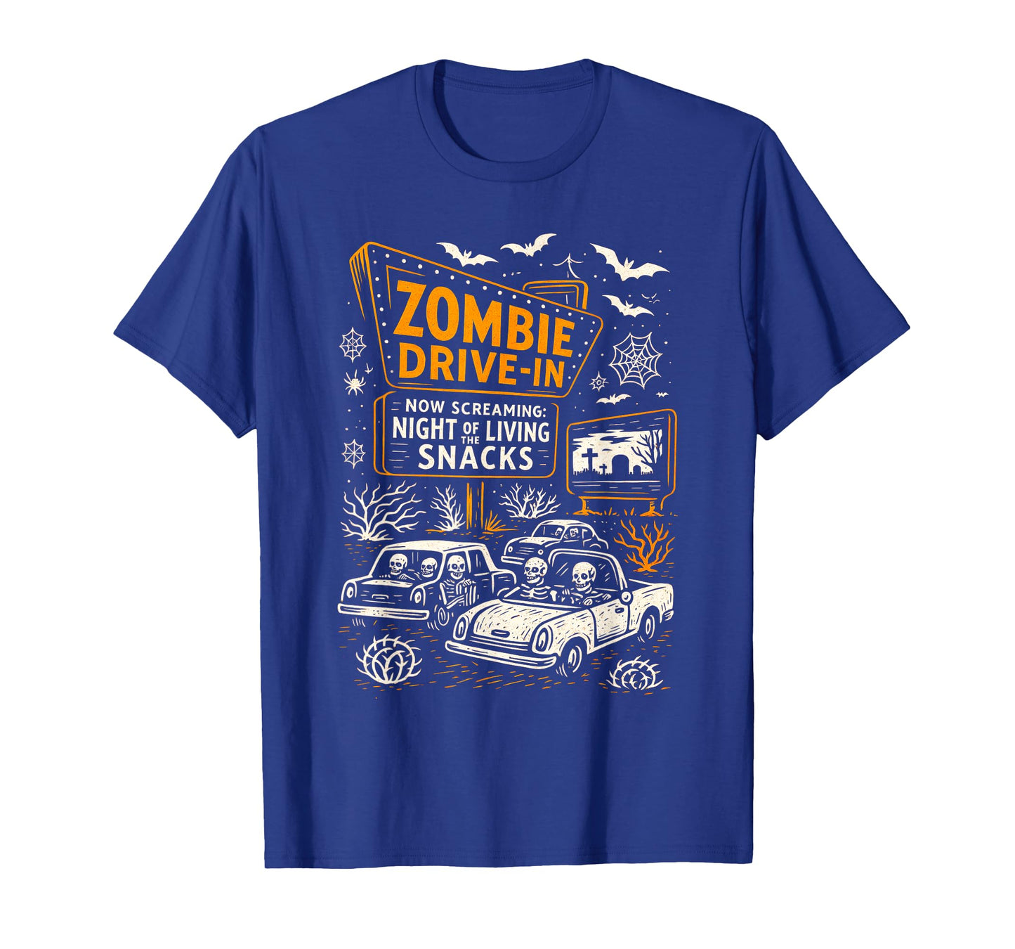 Retro Zombie Drive in Skeleton Movie Night Hotel Halloween T-Shirt