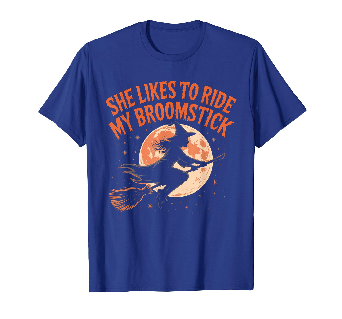 She Likes to Ride My Broomstick Matching Couples Halloween T-Shirt