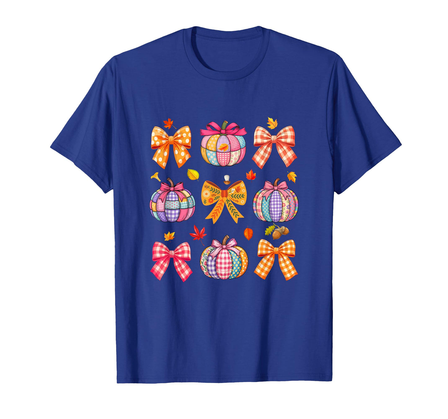 Thanksgiving Colorful Collection Fall Leaves Pumpkin Bow Tie T-Shirt