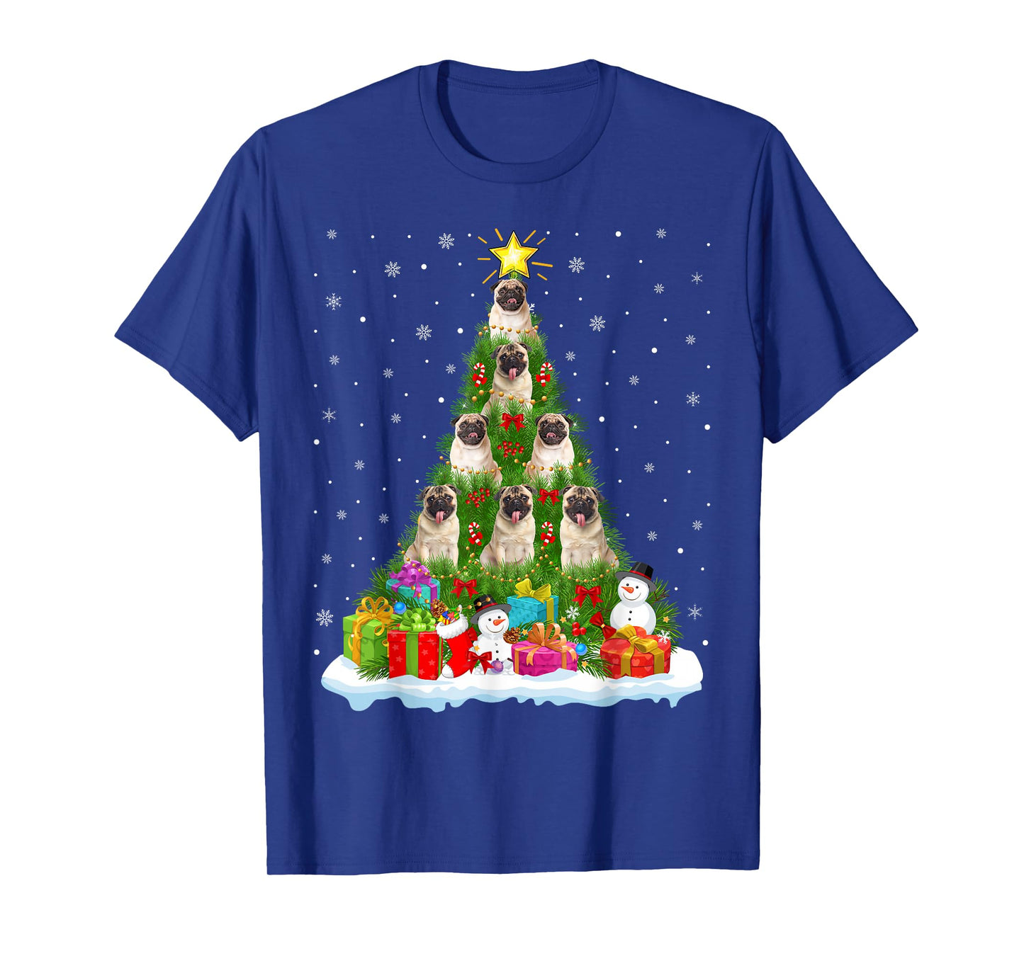 Pug Dogs Christmas Tree Holiday Decor Funny Xmas Lights T-Shirt