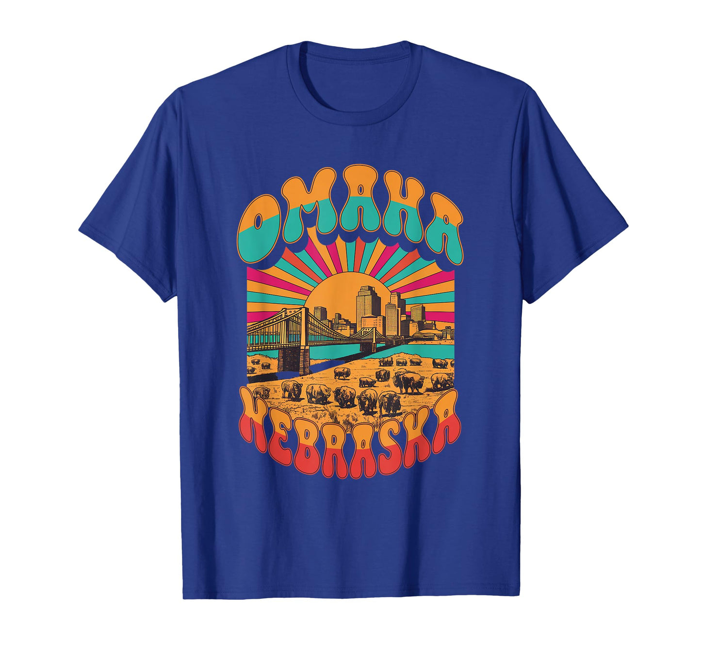 Vintage Omaha Nebraska Sunset Skyline Cityscape T-Shirt