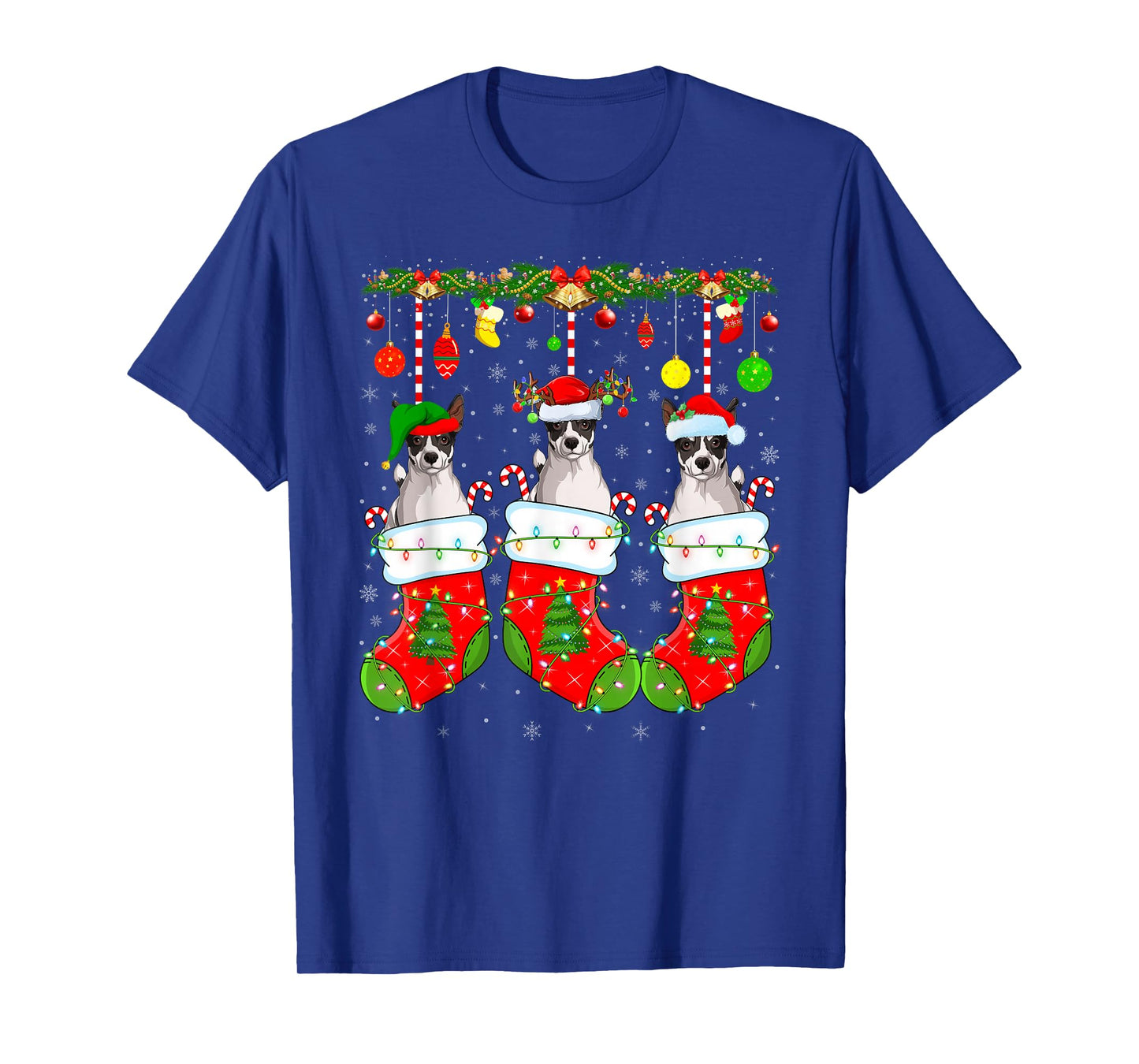 Russell Terrier Dog in Christmas Socks Funny Dog Lover Xmas T-Shirt