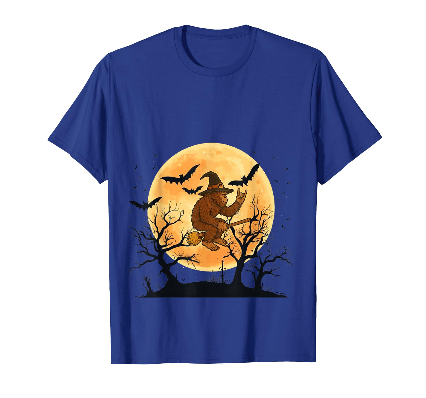 Bigfoot Witch Riding Broom Halloween Costume Funny Bigfoot T-Shirt