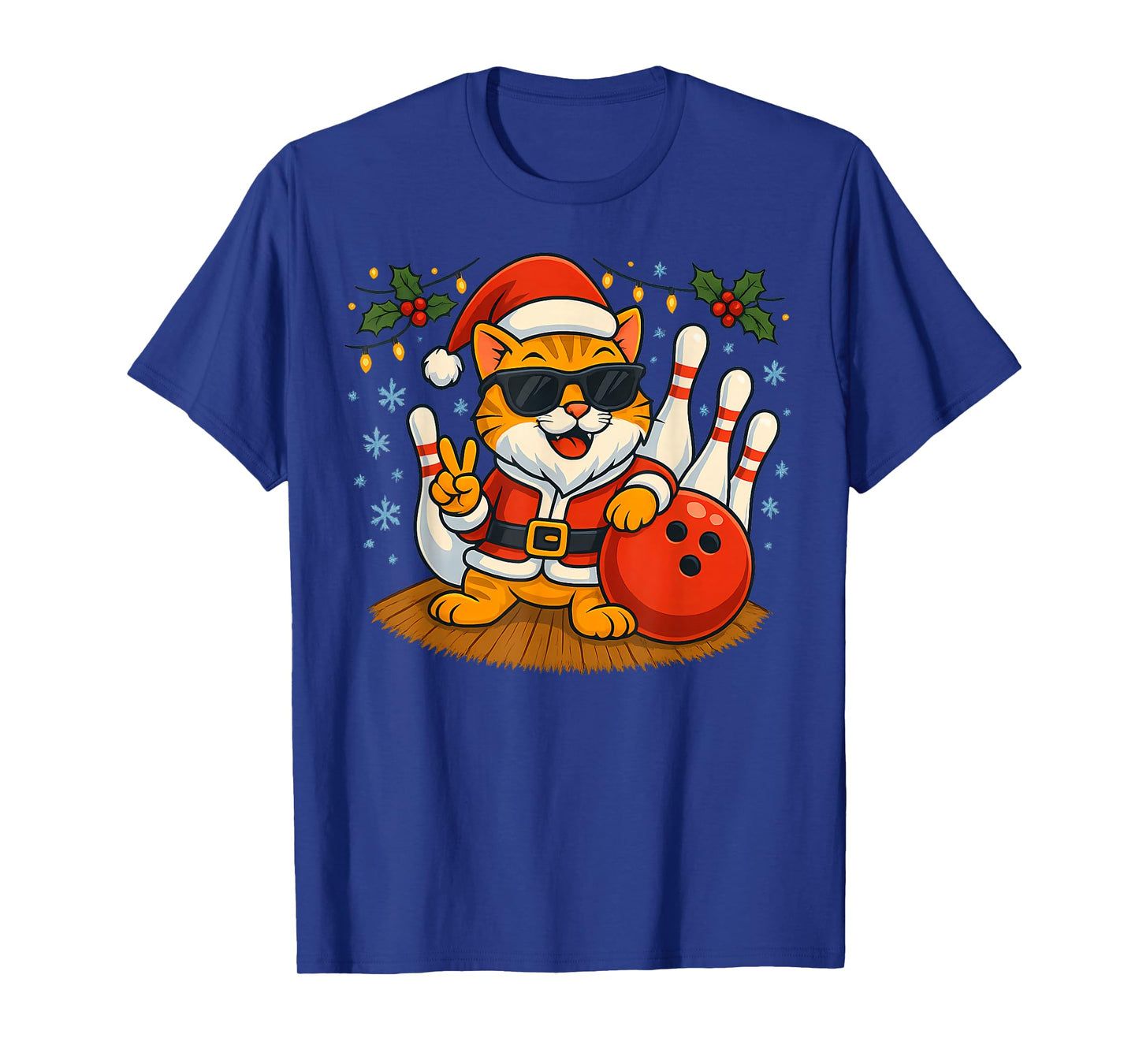 Santa Cat Bowling Christmas Funny Holiday Vibes Men Women T-Shirt