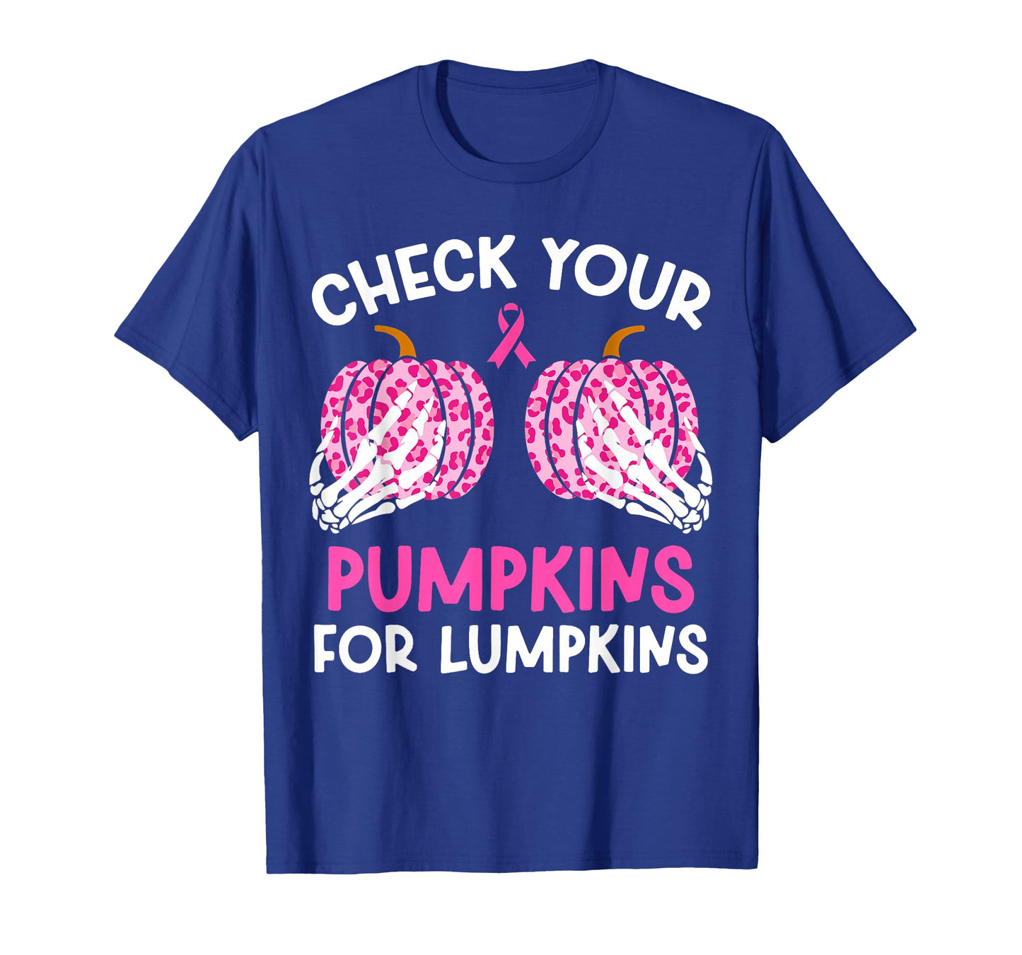Check Your Pumpkins Leopard Breast Cancer Ribbon Halloween T-Shirt