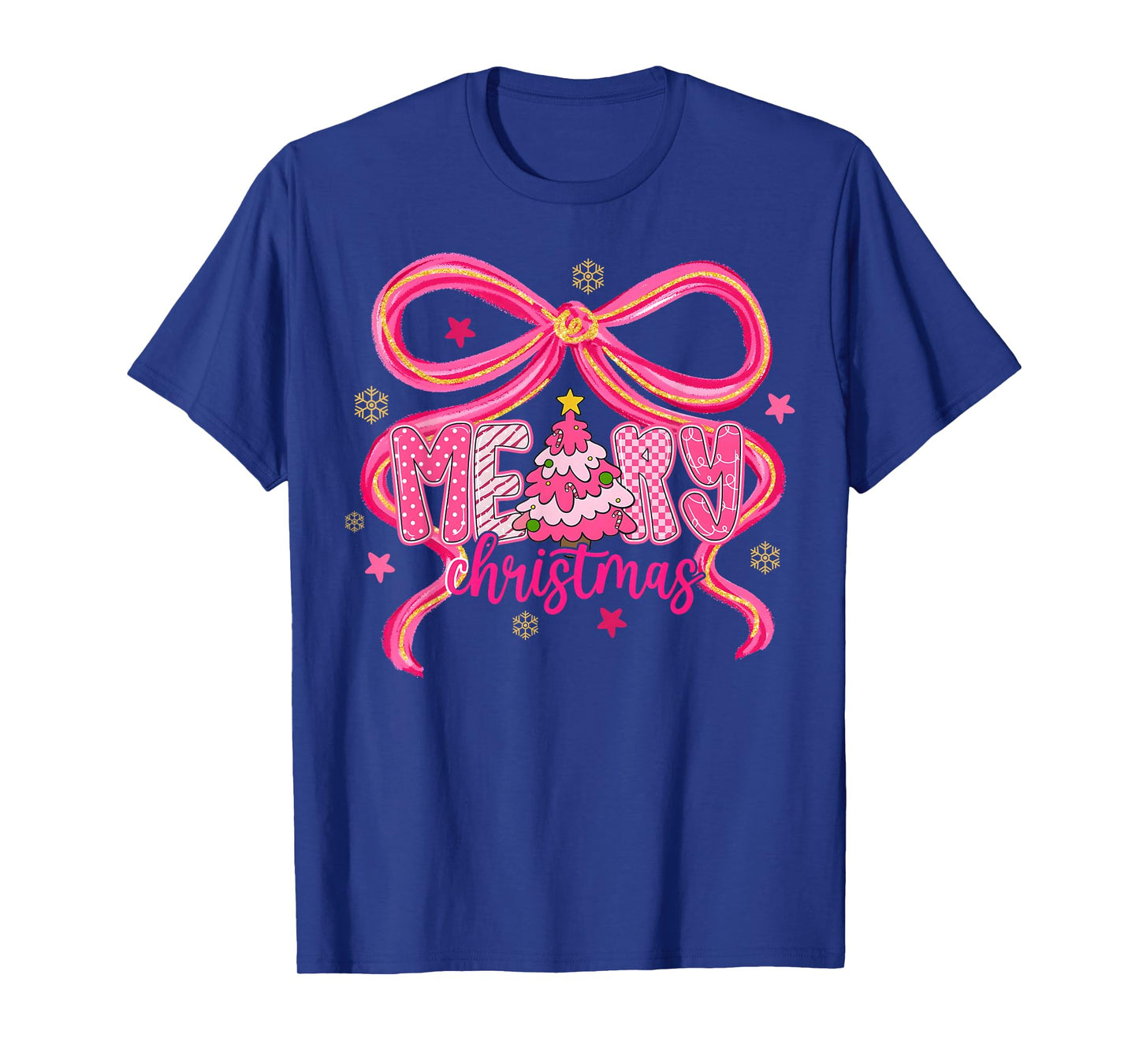Preppy Merry Christmas Coquette Pink Checkered Xmas Girly T-Shirt
