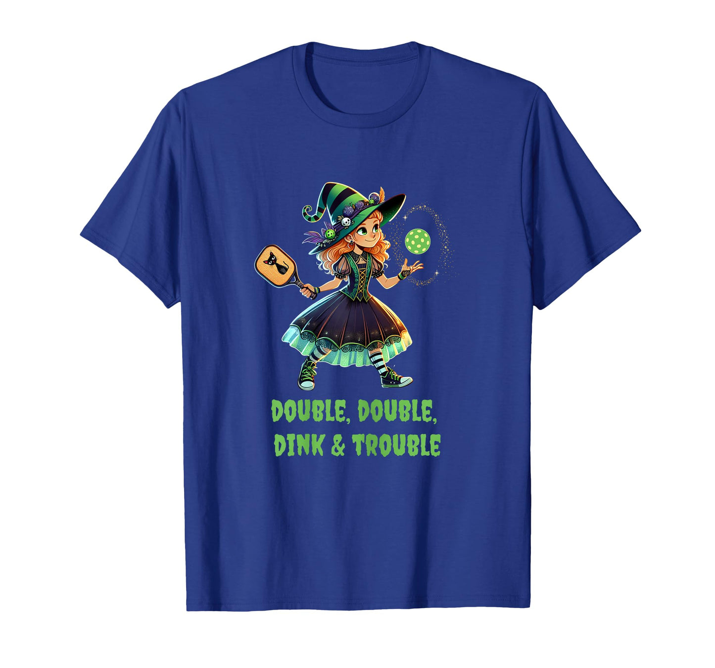 Double Double Dink Trouble Funny Witch Pickleball Halloween T-Shirt
