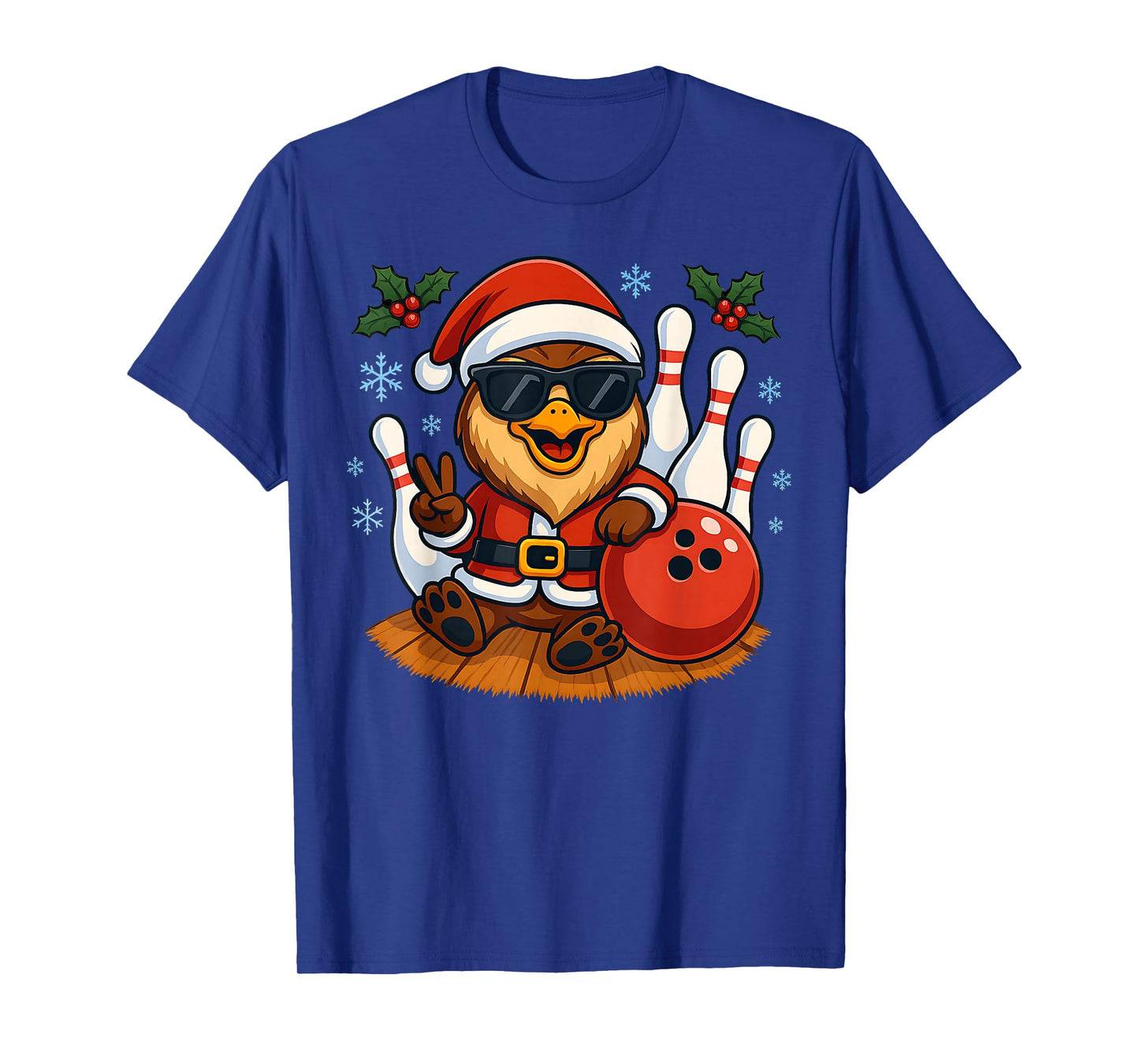Santa Owl Bowling Christmas Funny Holiday Vibes Men Women T-Shirt