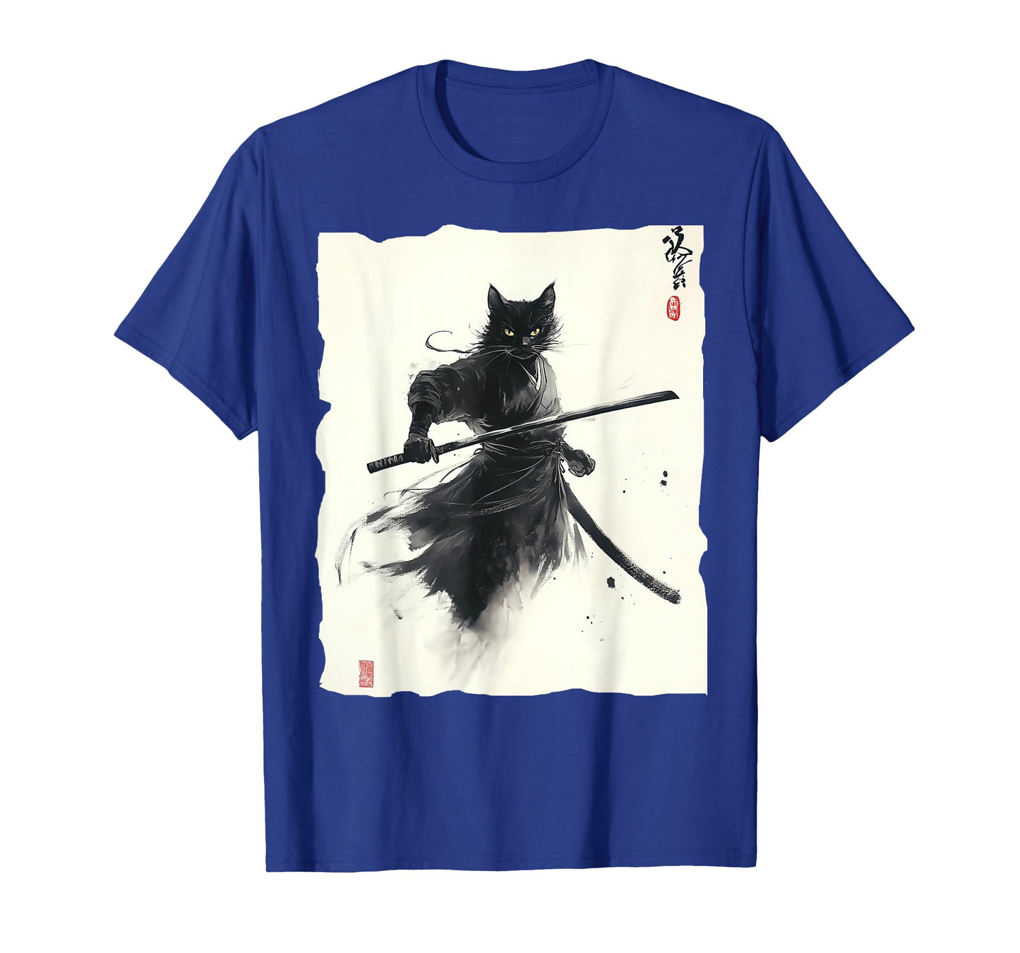 Samurai Cat Vintage Ukiyo-e Warrior Art Graphic Cat T-Shirt