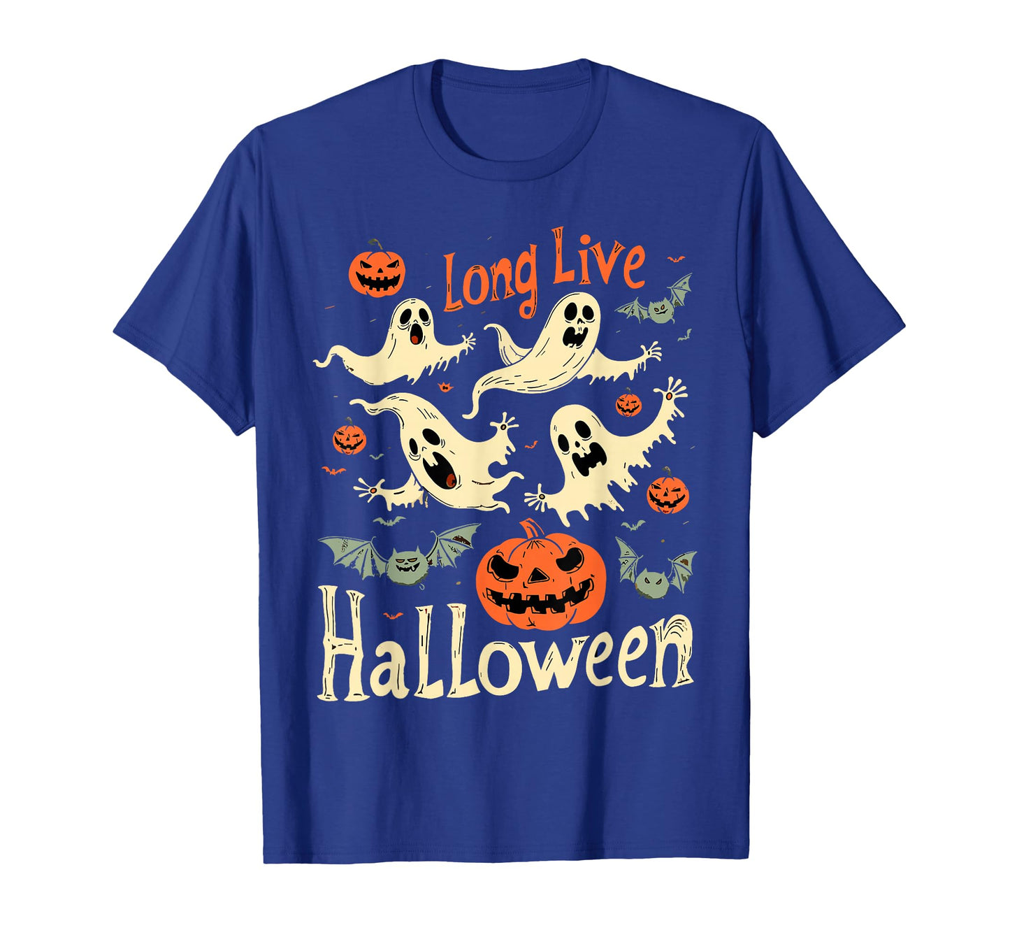 Long Retro Halloween Live Pumpkin Ghost Witch Spooky Season T-Shirt