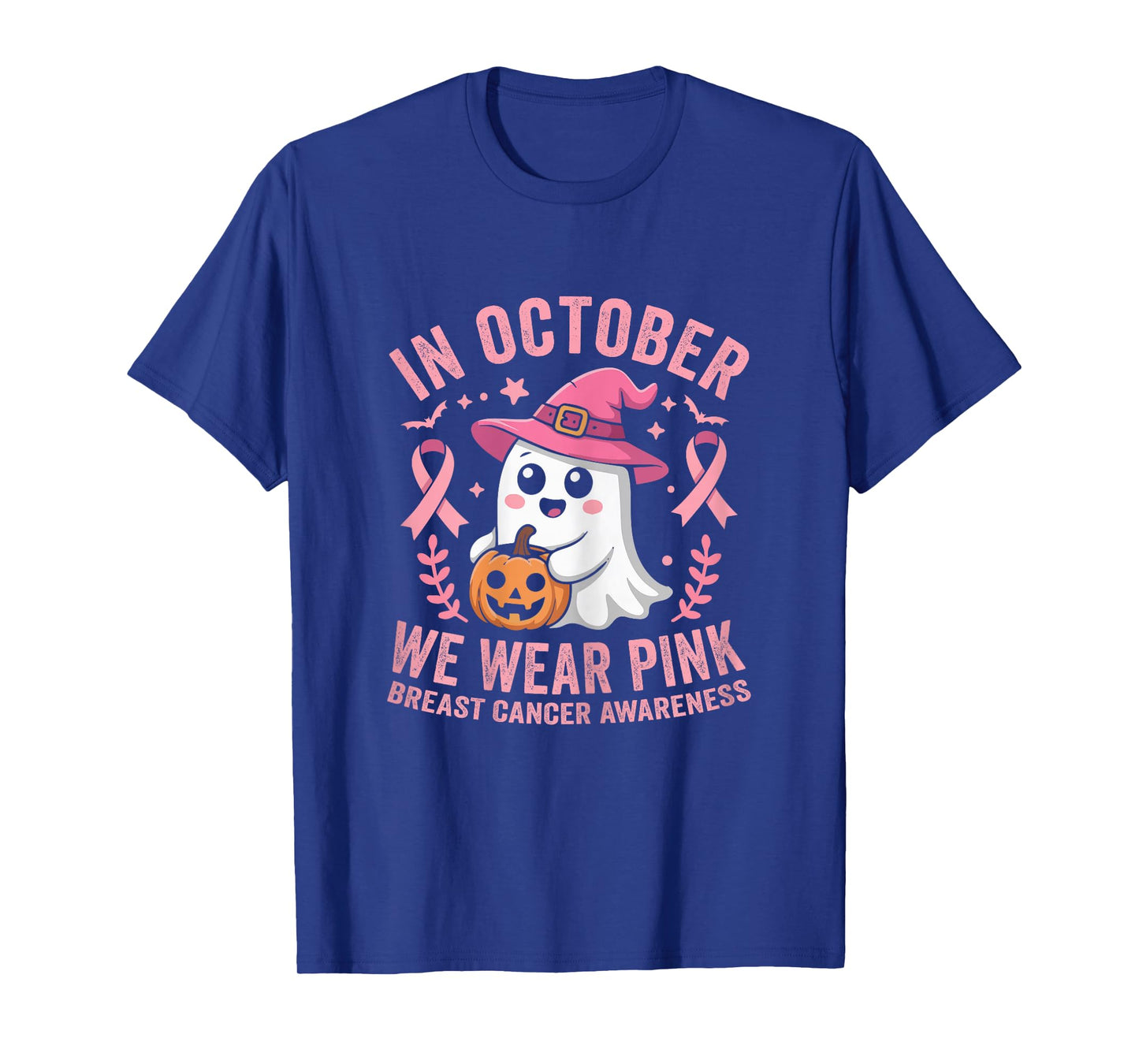 Halloween Ghost We Wear Pink Breast Cancer Awareness Women T-Shirt