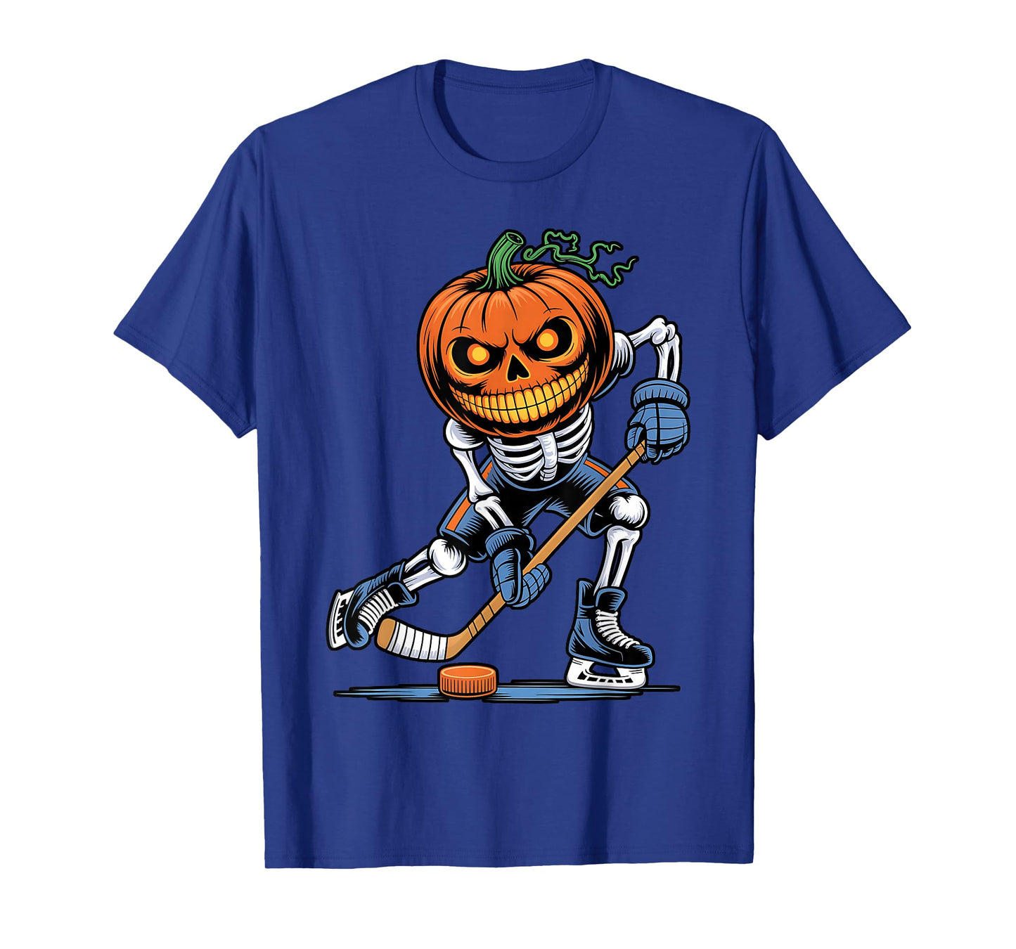 Funny Skeleton Ice Hockey Pumpkin Halloween Mens Boys Kids T-Shirt