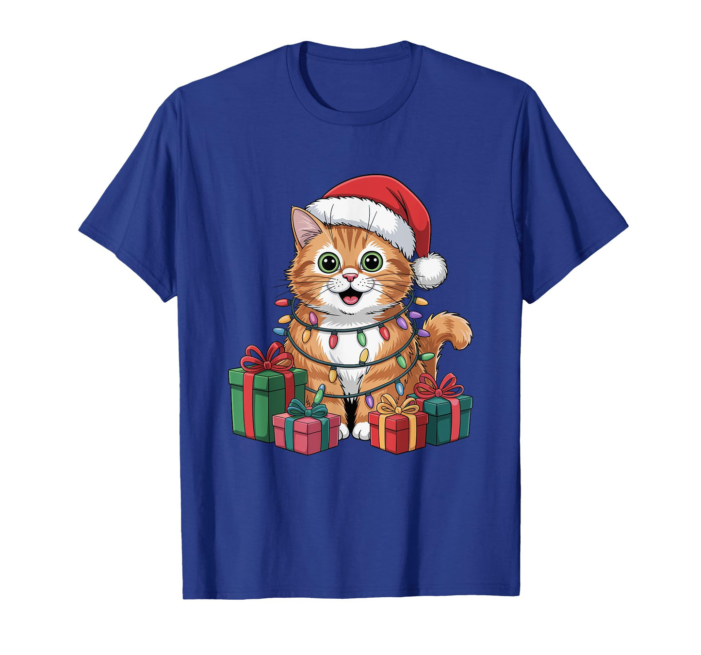 Funny Cat Santa Hat Animals Lovers Ugly Christmas Pajamas T-Shirt