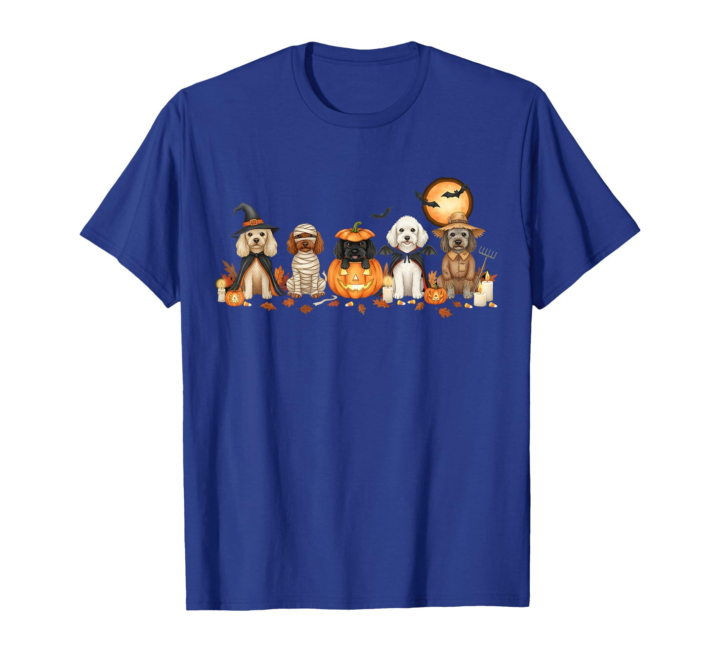 Spooky Poodle Dogs Ghost Witch Mummy Moon Halloween Costume T-Shirt