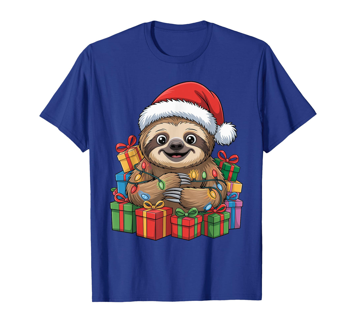 Funny Sloth Santa Hat Animals Lovers Ugly Christmas Pajamas T-Shirt