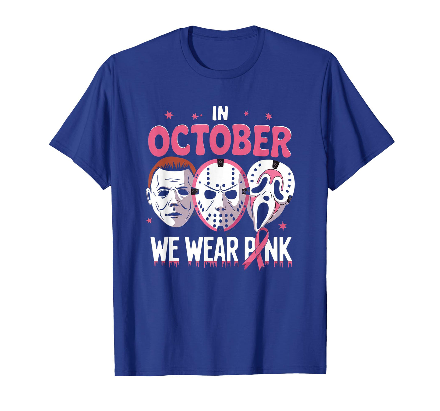 In October We Wear Pink Ghost Halloween Cancer Awareness tee T-Shirt