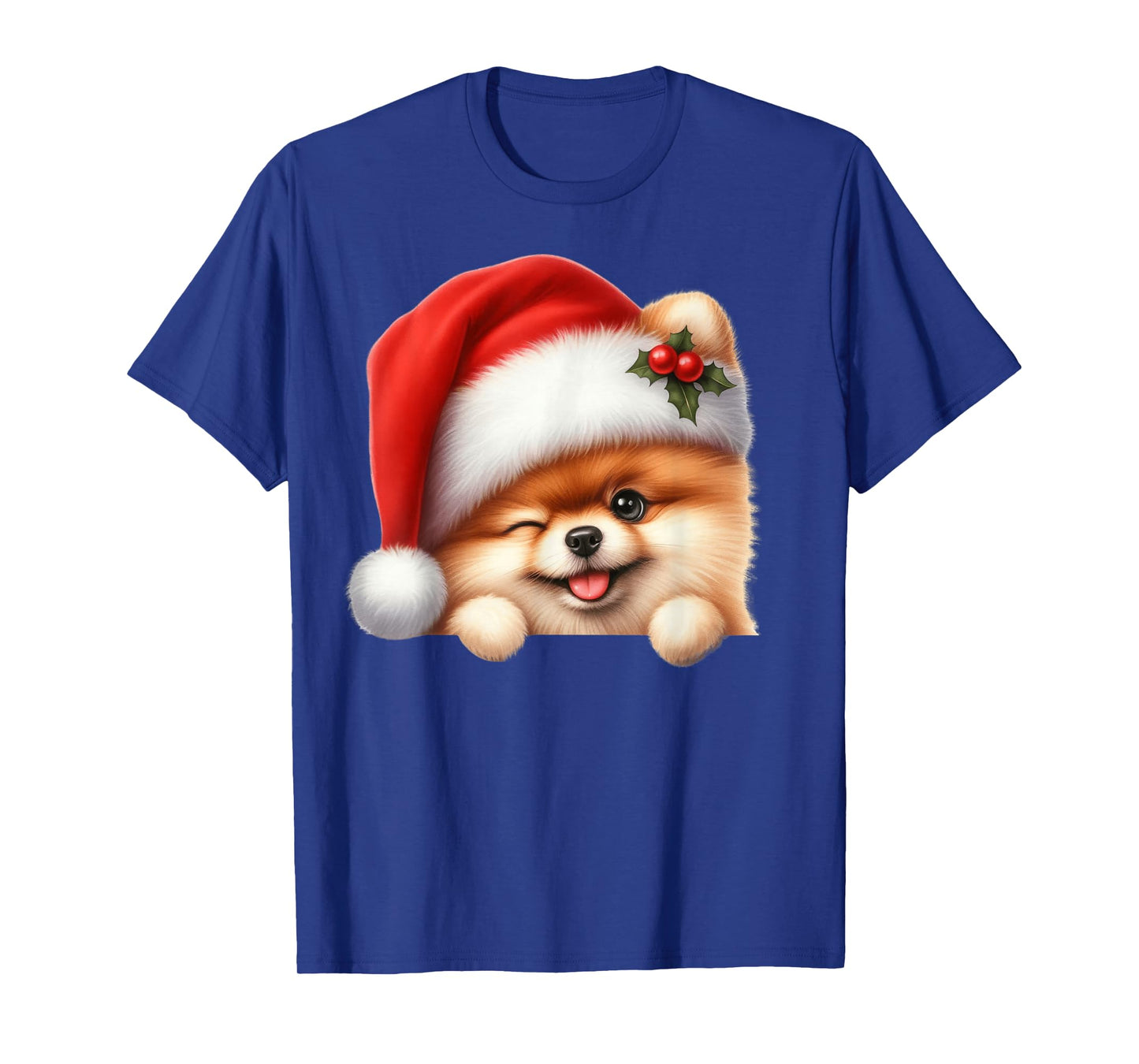 Pomeranian Dog Christmas Santa Hat Dog Mom Dad Pom Pom T-Shirt