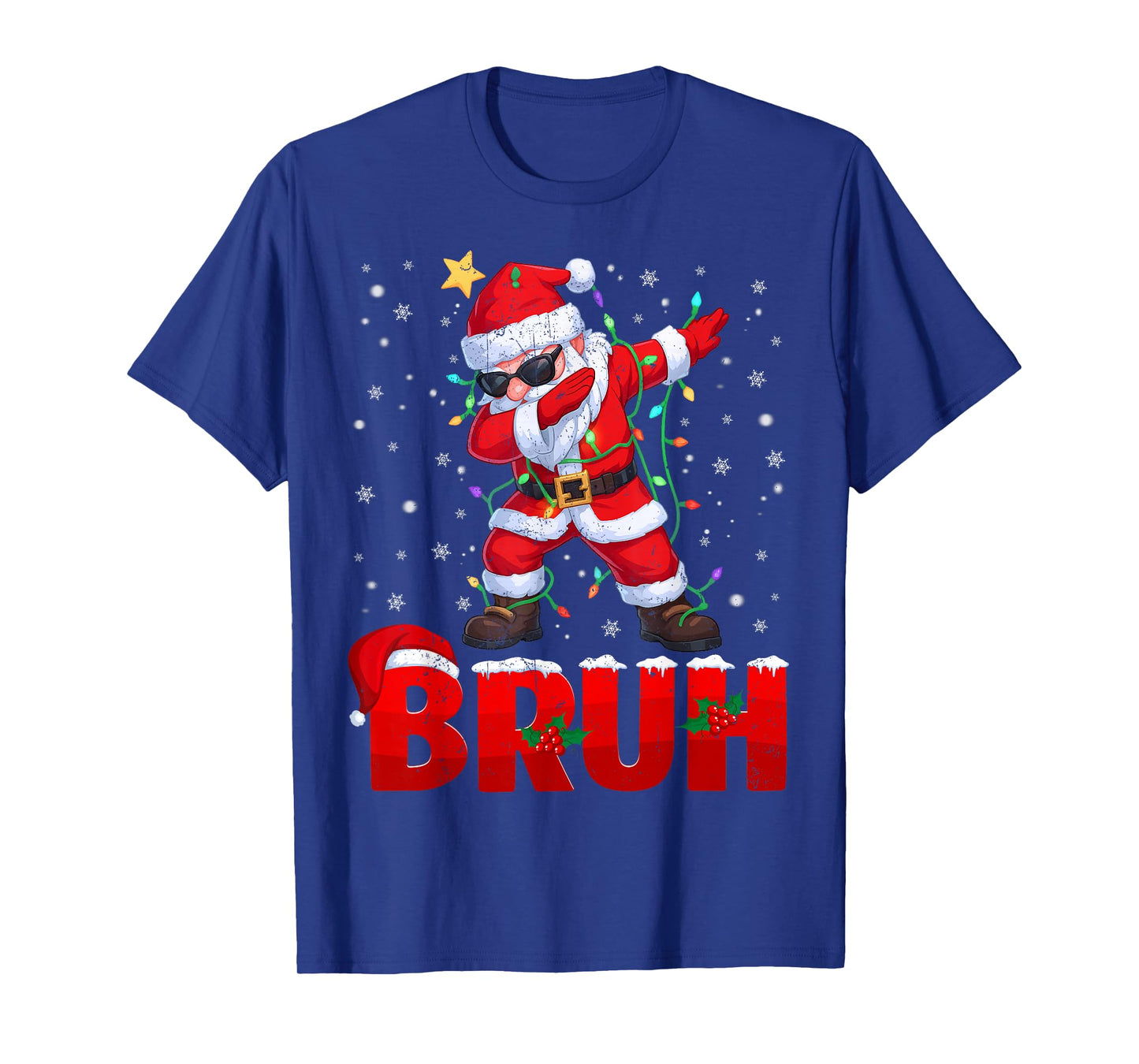 Bruh Dabbing Santa Snowflake Christmas Lights Xmas Mens Boys T-Shirt