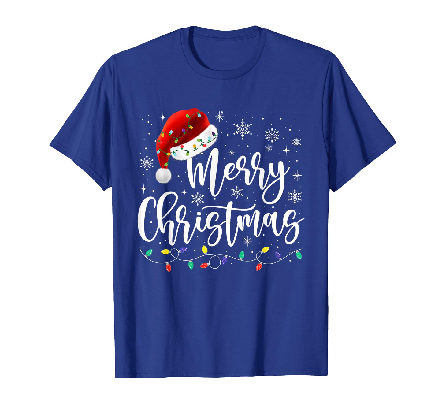 Merry Christmas Lights Santa Hat Xmas Family Matching Pajama T-Shirt