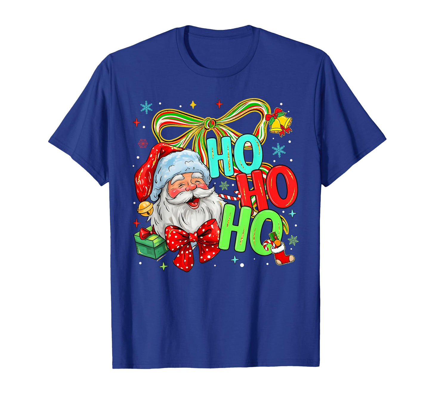 Christmas Santa Claus Ho Ho Ho Coquette Bow Pink Xmas Women T-Shirt