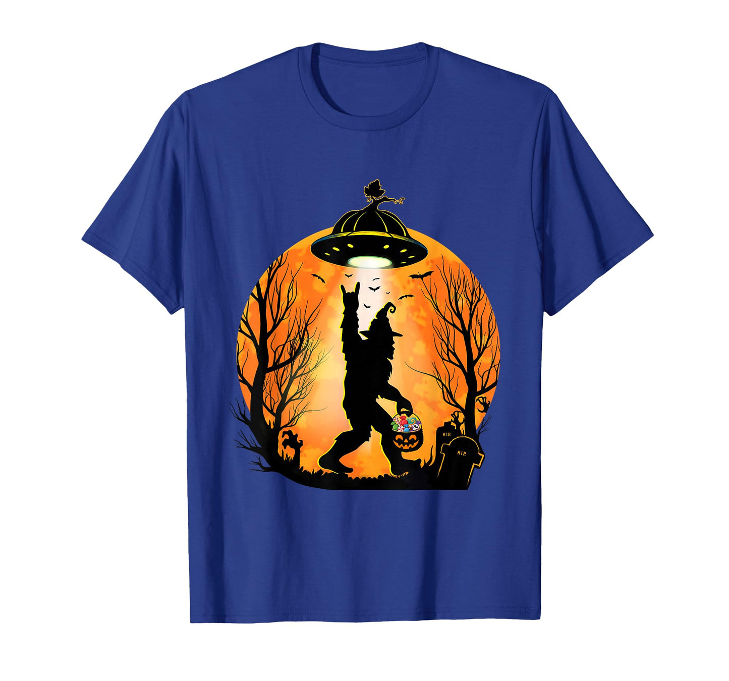 Halloween Big Foot Scary Pumpkin Funny UFO Horror T-Shirt