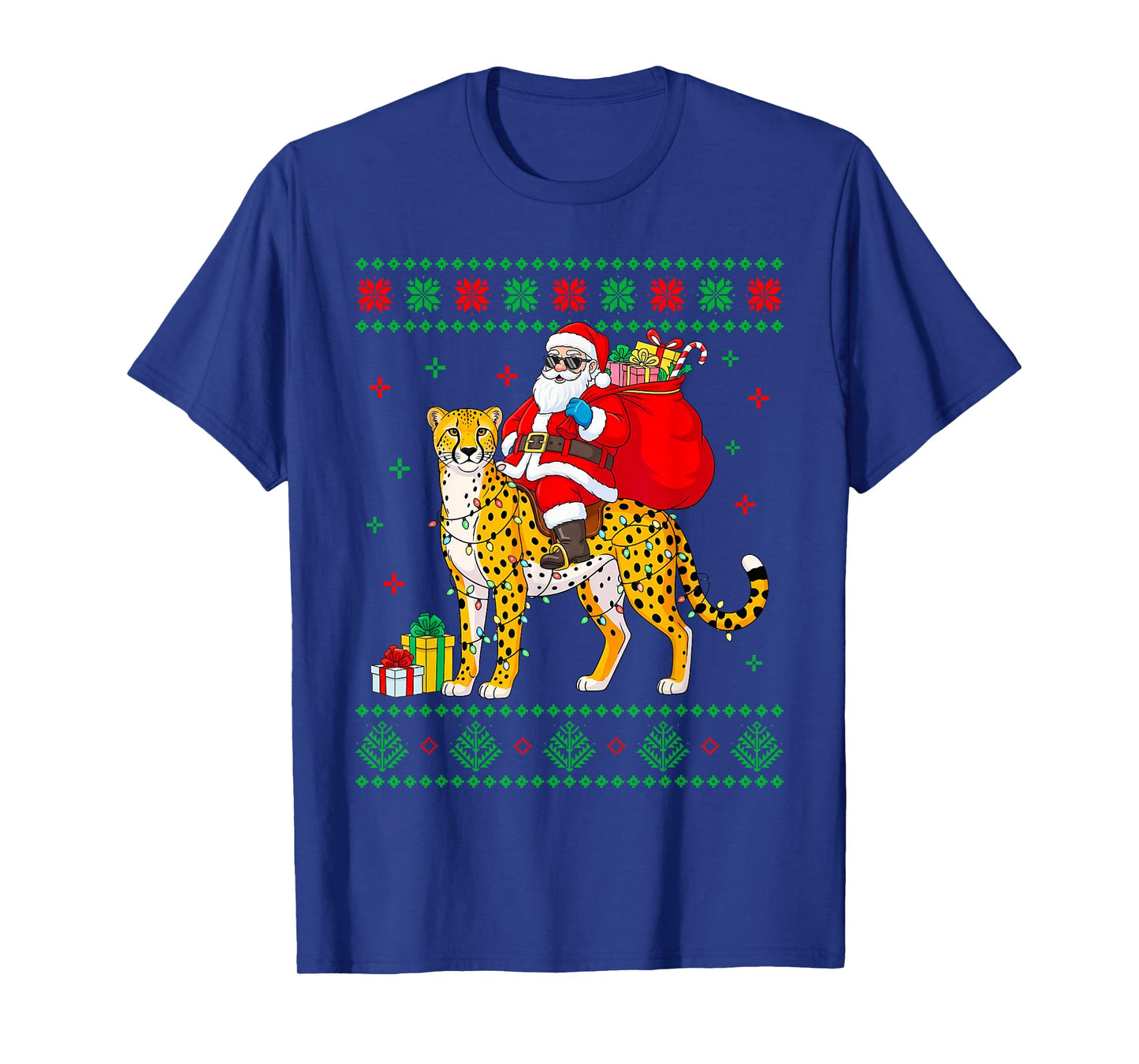Ugly Xmas Santa Riding Cheetah Christmas T-Shirt