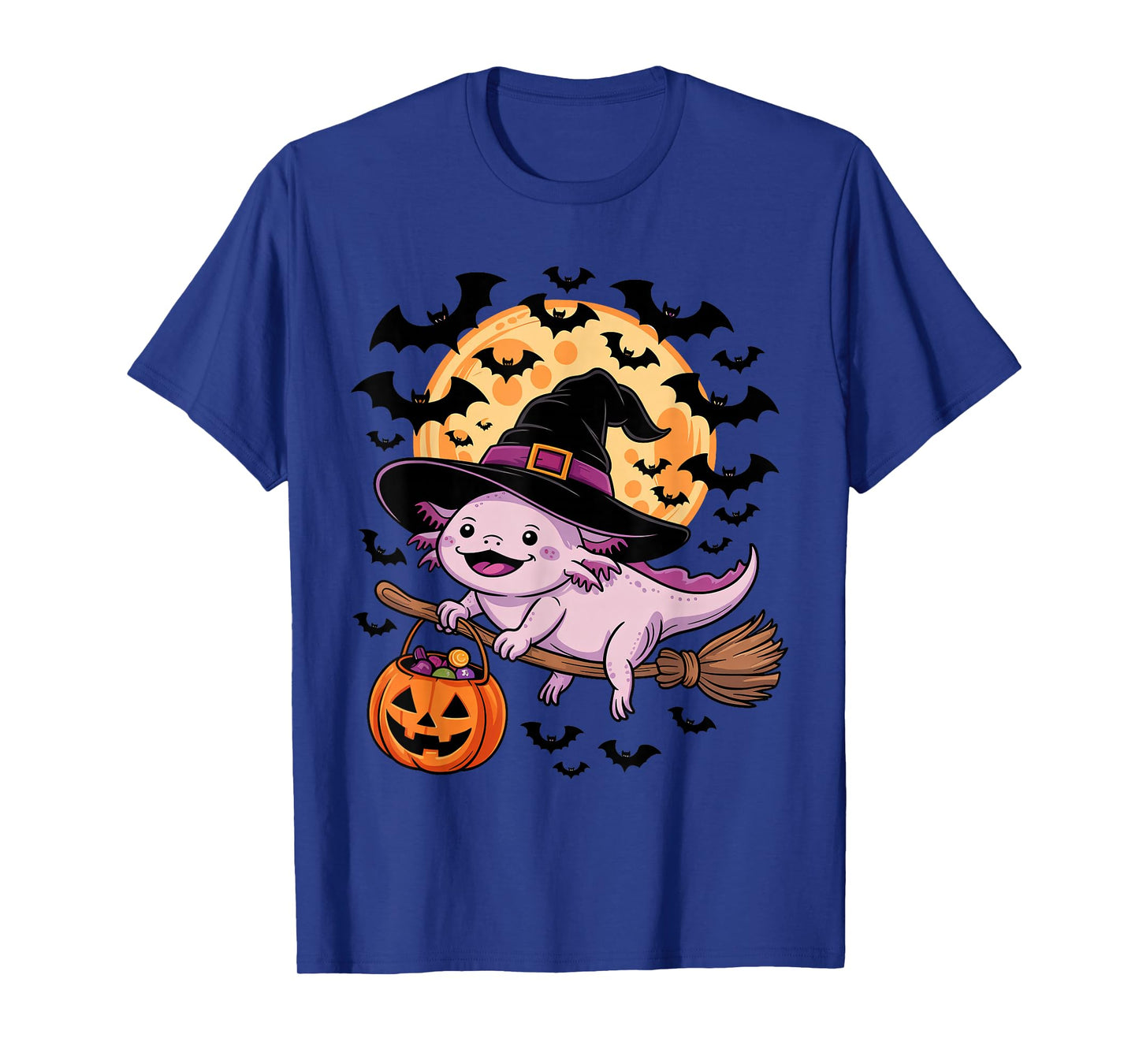 Trick or Treat Axolotl Witch Halloween Pumpkin Candy Bucket T-Shirt