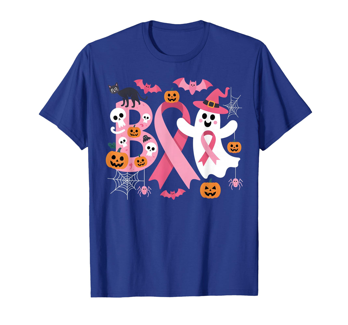 Boo Halloween Pumpkin Pink Ribbon Witch Breast Cancer T-Shirt