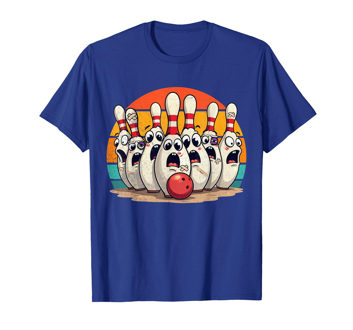 Funny Sport Bowler Scared Bowling Pins Retro Sunset Design T-Shirt