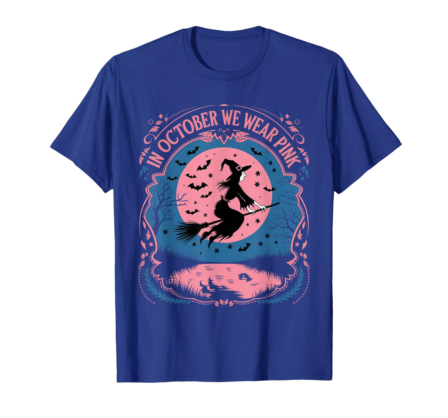 Retro in October We Wear Pink Witch Halloween Breast Cancer T-Shirt
