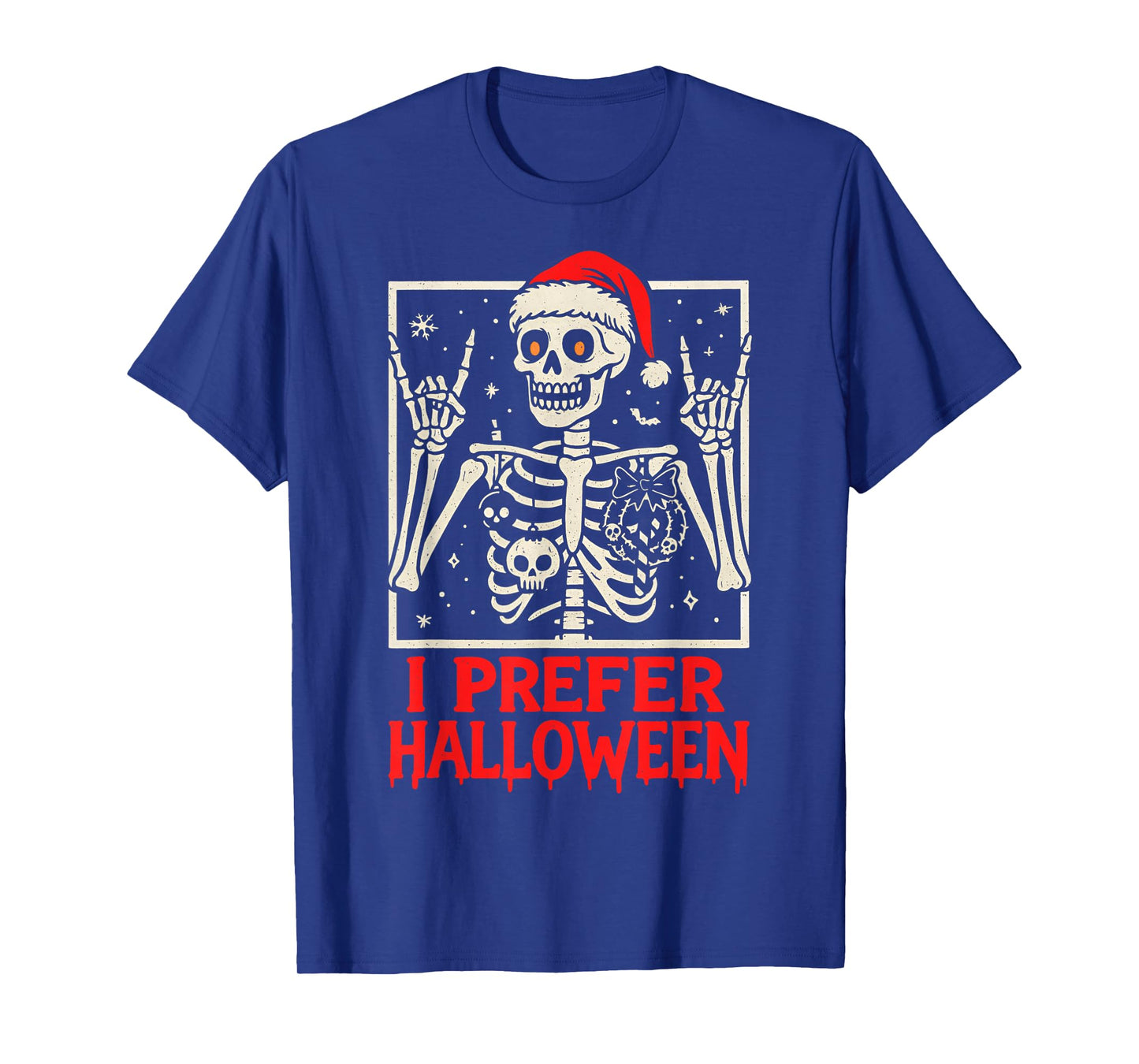 Rock Skeleton Santa Hat Christmas Halloween Lover T-Shirt
