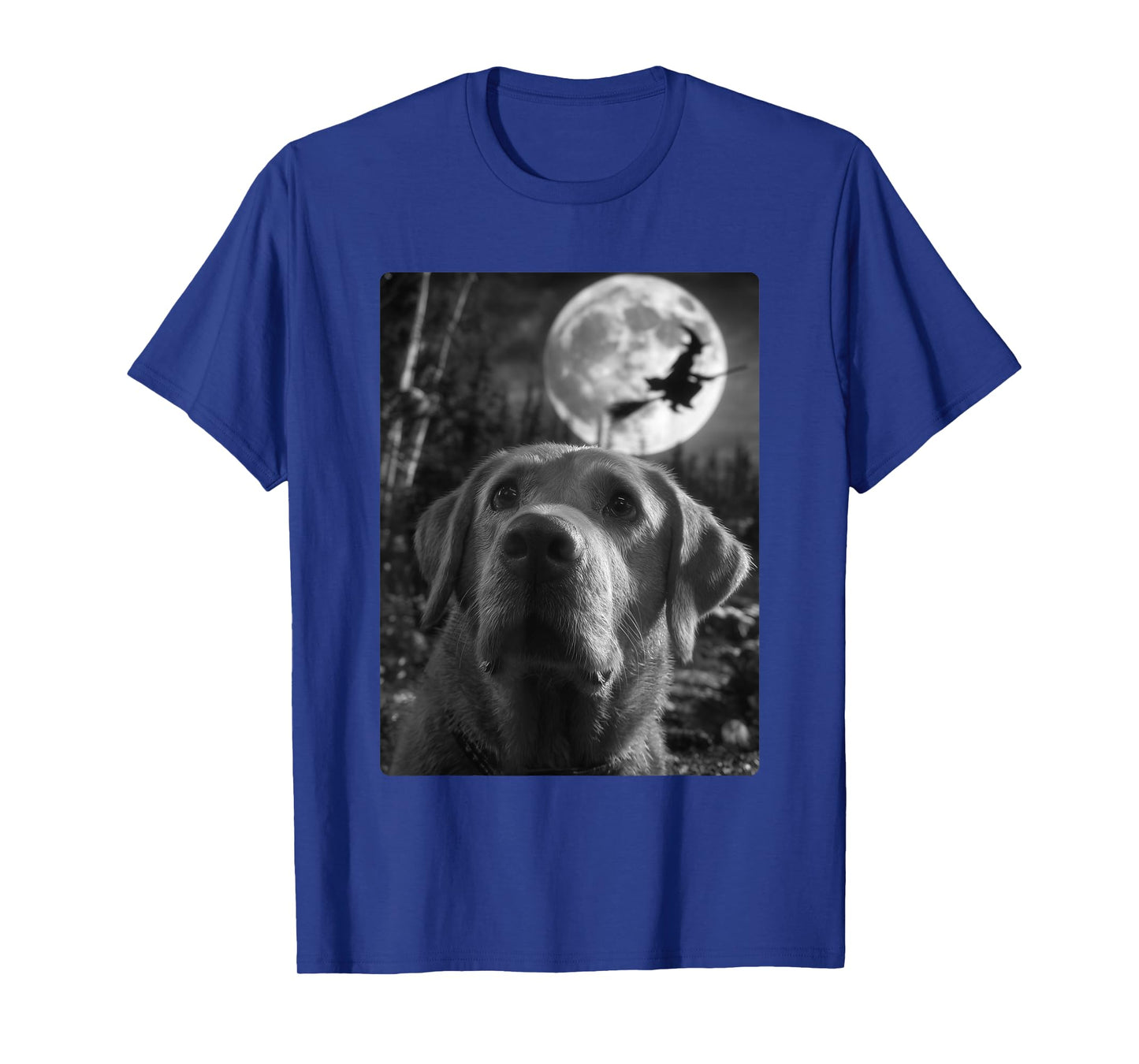 Funny Labrador Selfie Full Moon Flying Witch Halloween Dog T-Shirt