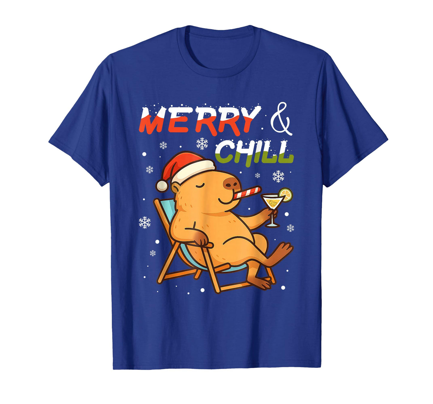 Merry and Chill Capybara Santa Hat Christmas T-Shirt