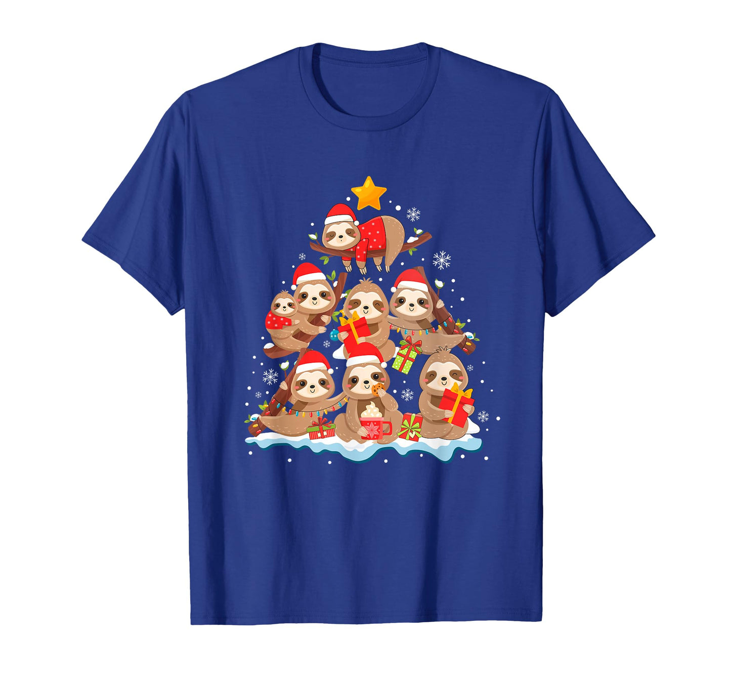 Sloth Christmas Tree Lights Funny Xmas Family Men Women T-Shirt