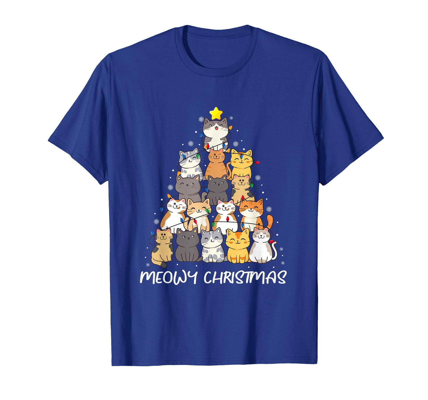 Meowy Christmas Cat Tree Lights Funny Xmas Family Men Women T-Shirt